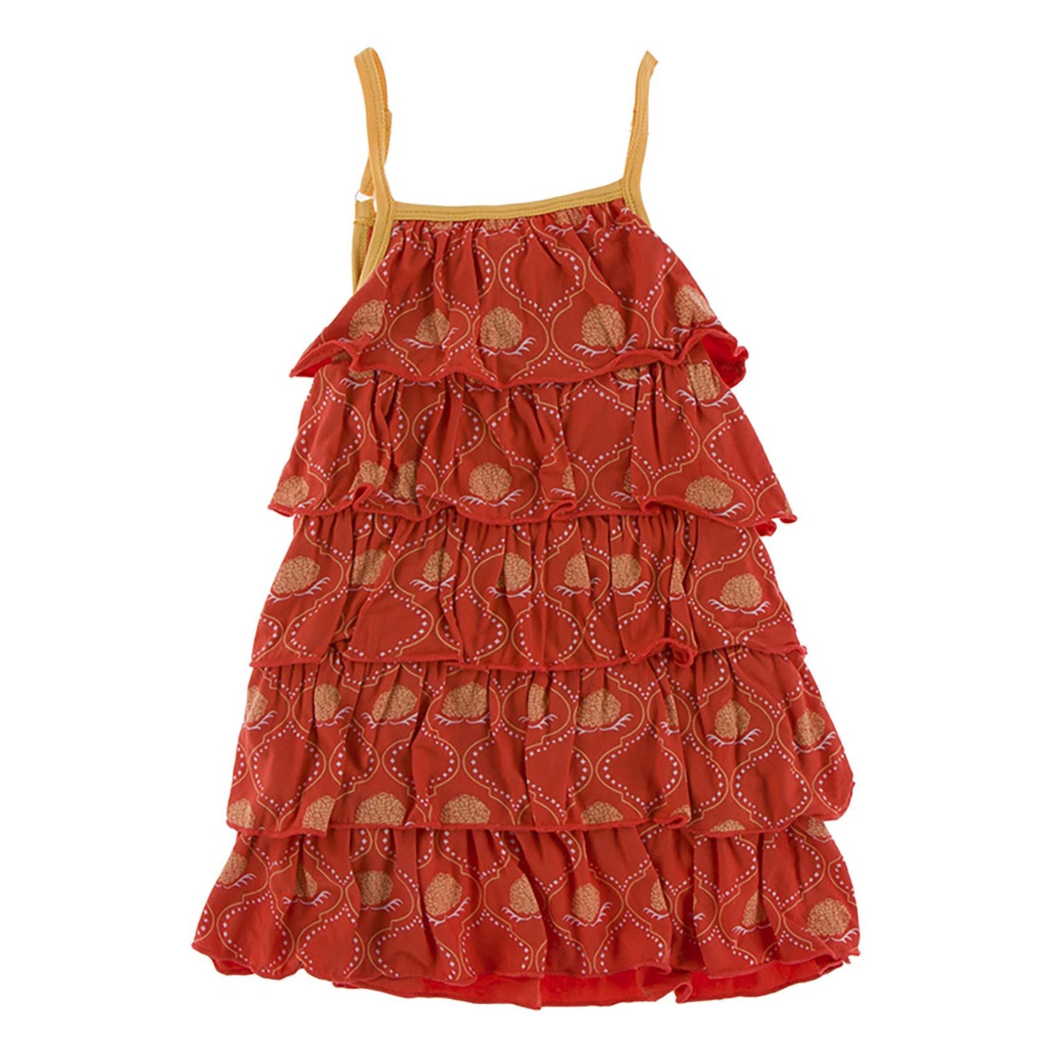 Print Tiered Ruffle Dress in Poppy Marigold Lattice (359013)