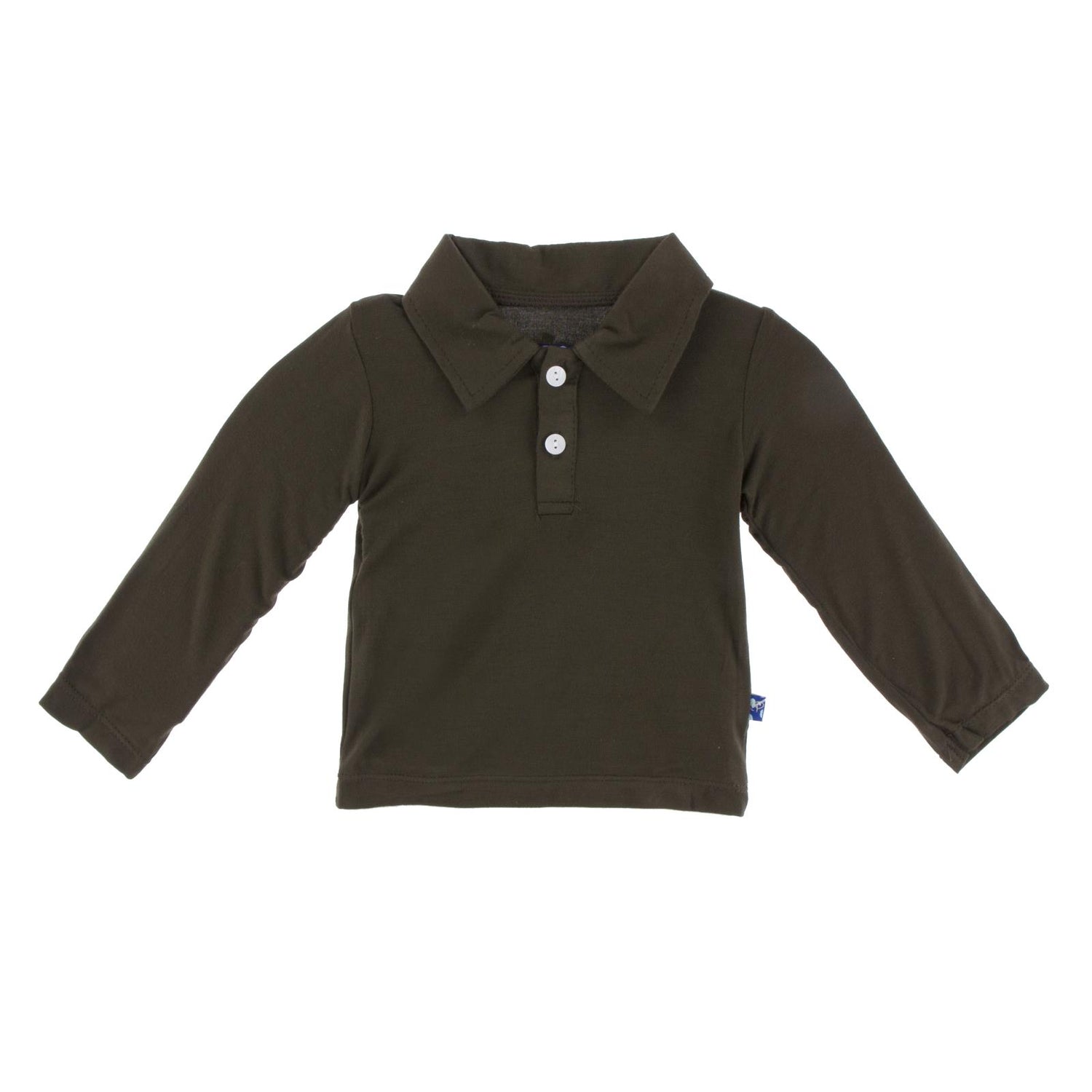 Basic Long Sleeve Polo in Bark