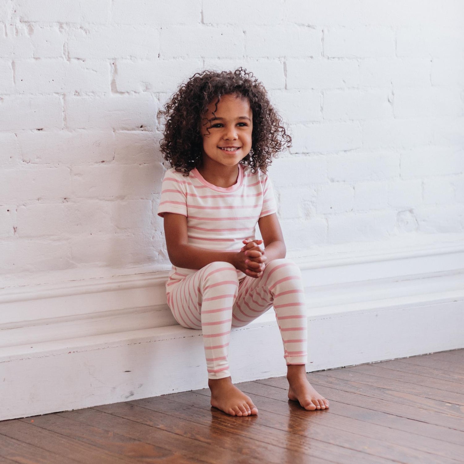 Print Short Sleeve Pajama Set in Lotus Sweet Stripe
