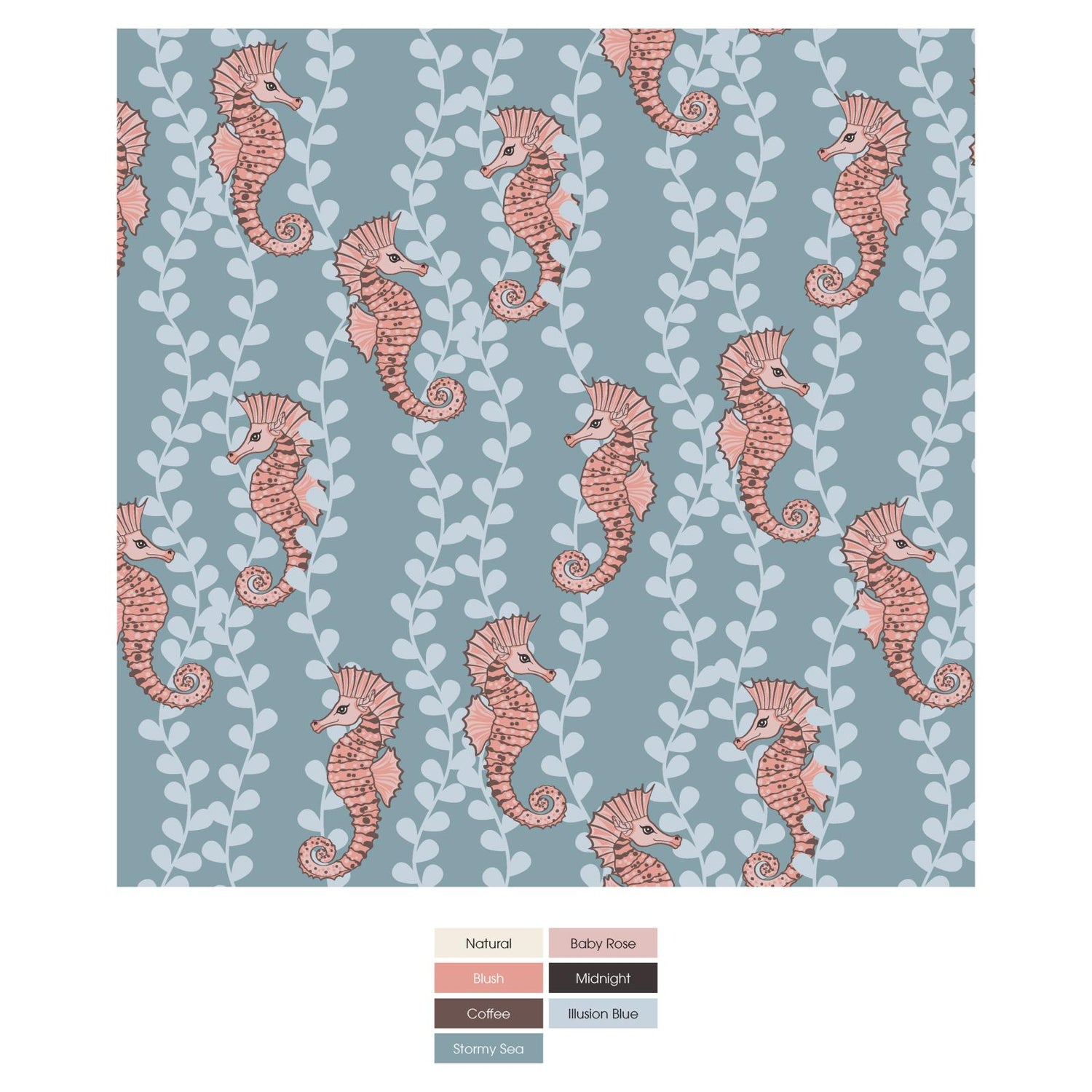 Print Quilted Hoodie Coverall with Sherpa-Lined Hood and Zipper in Baby Rose Shells & Starfish/Stormy Sea Seahorses