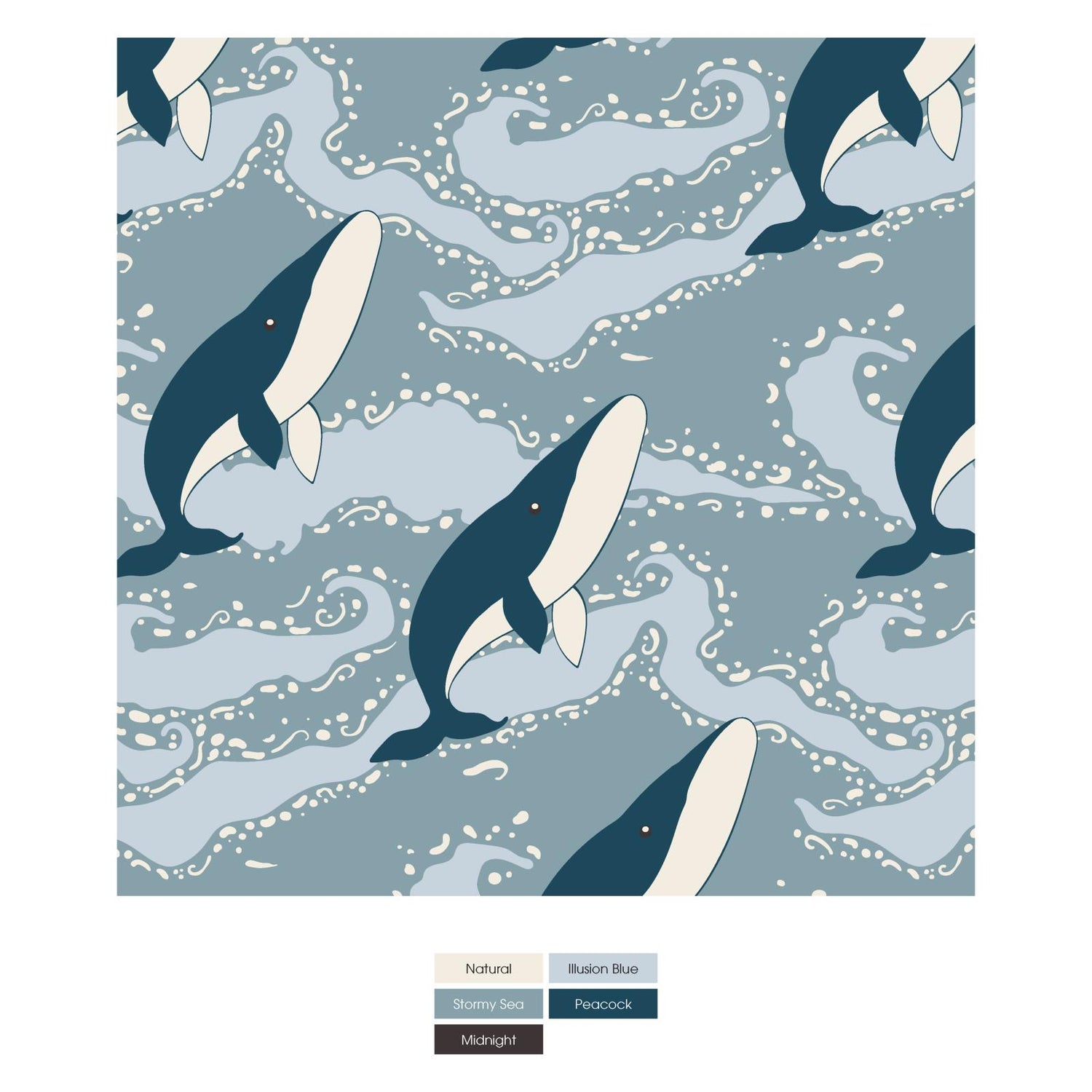 Print Quilted Hoodie Coverall with Sherpa-Lined Hood and Zipper in Stormy Sea Splashing Whales/Natural Boat Rope