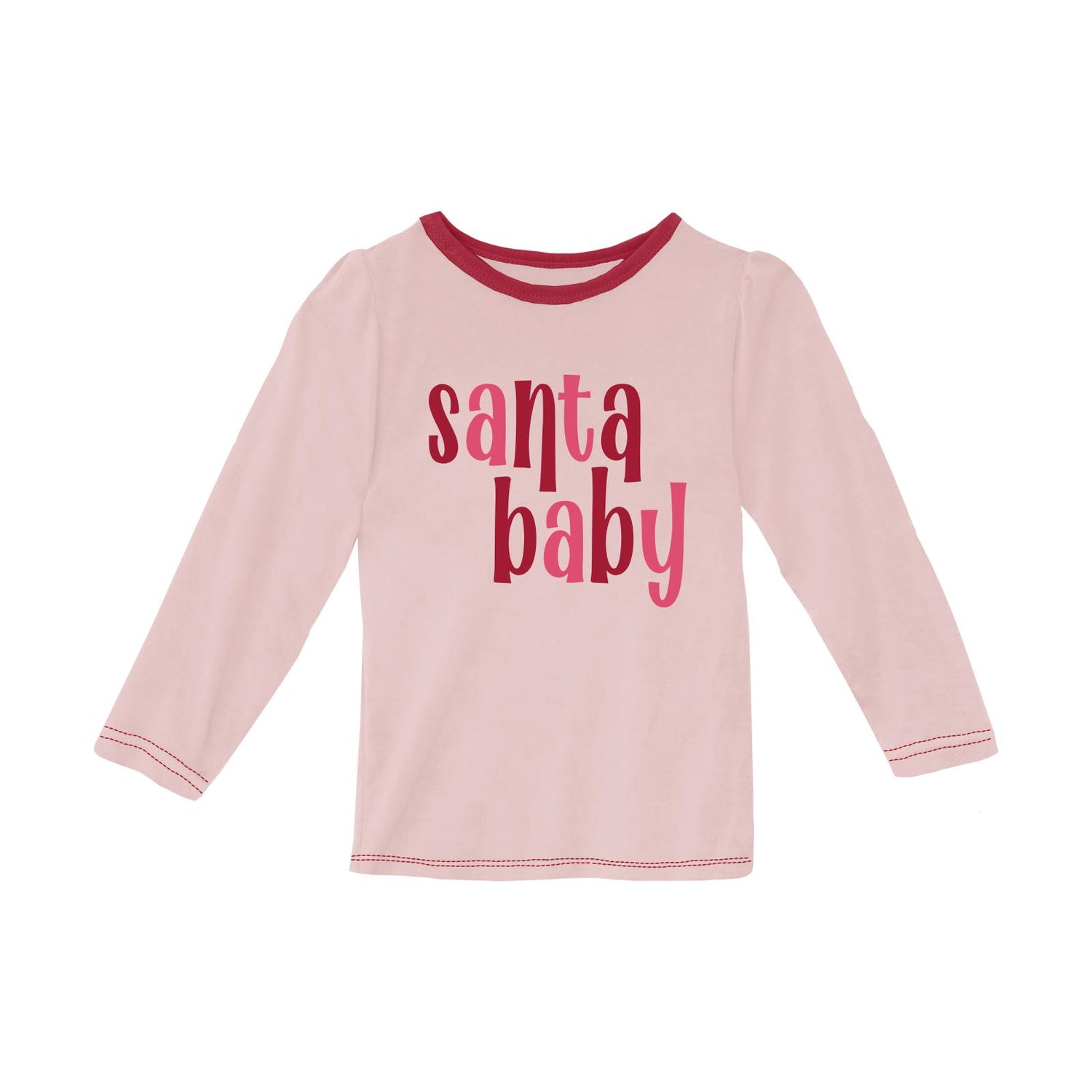 Long Sleeve Graphic Puff Tee in Baby Rose Santa Baby