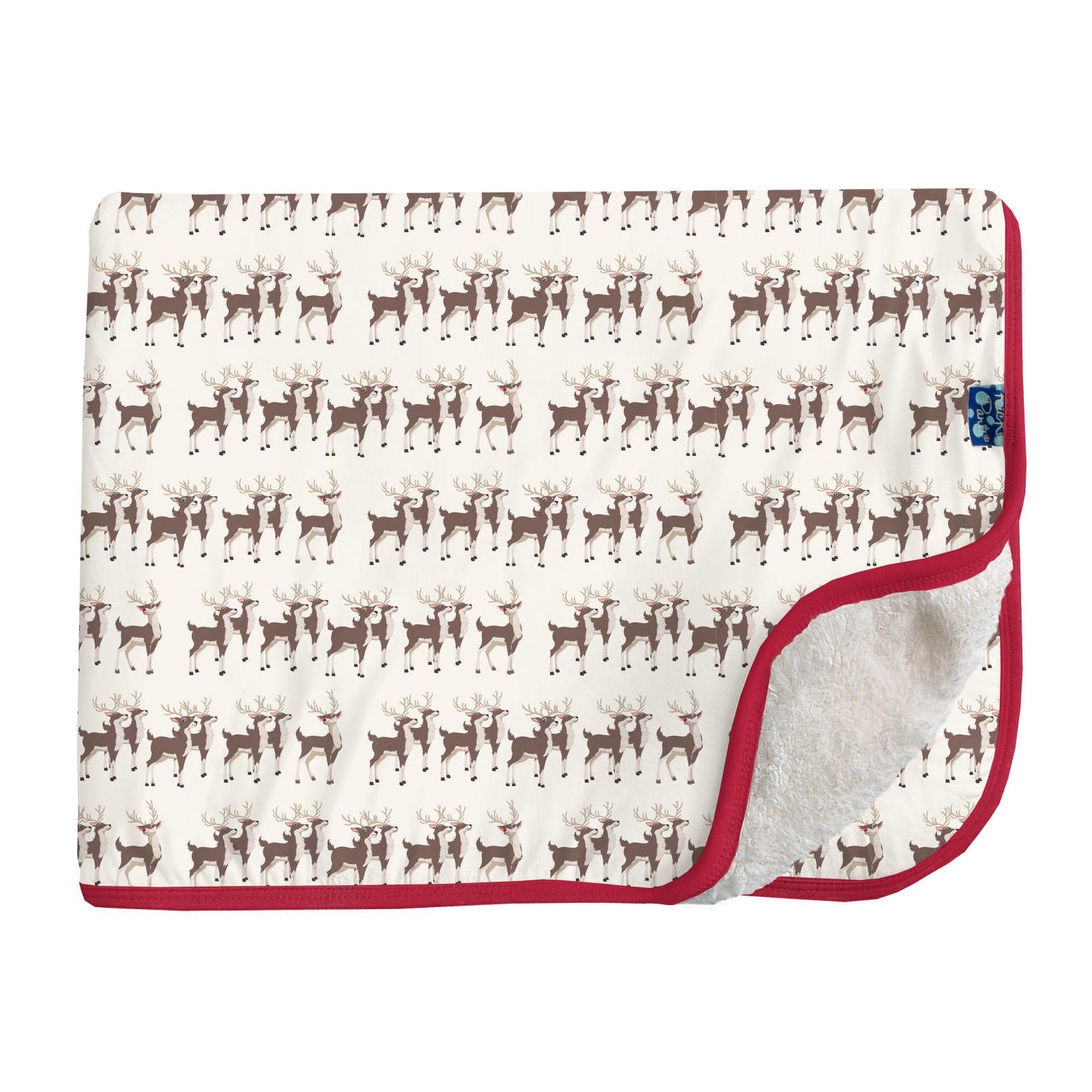 Print Sherpa-Lined Toddler Blanket in Natural Rudolph