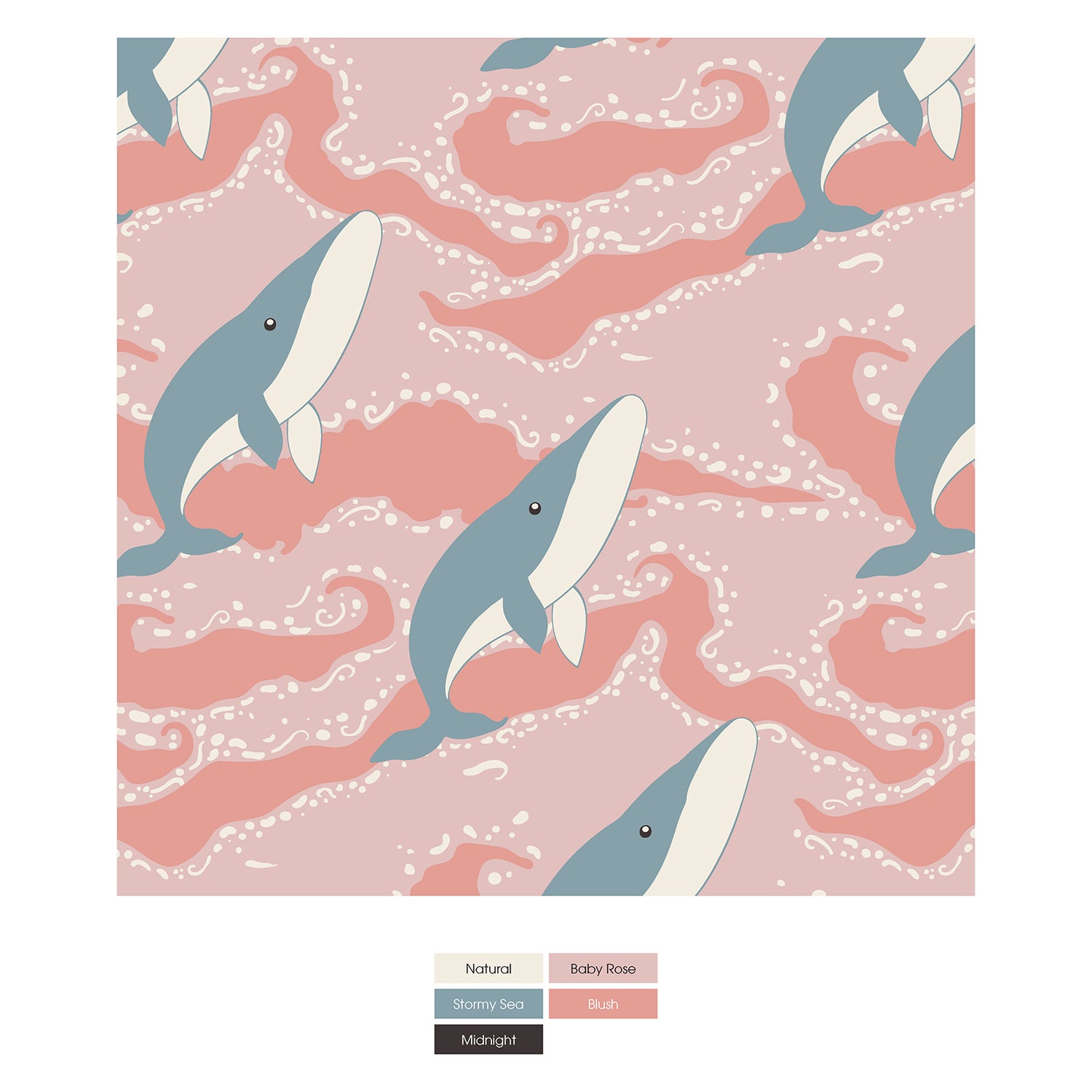 Print Coverall with 2 Way Zipper in Baby Rose Splashing Whales