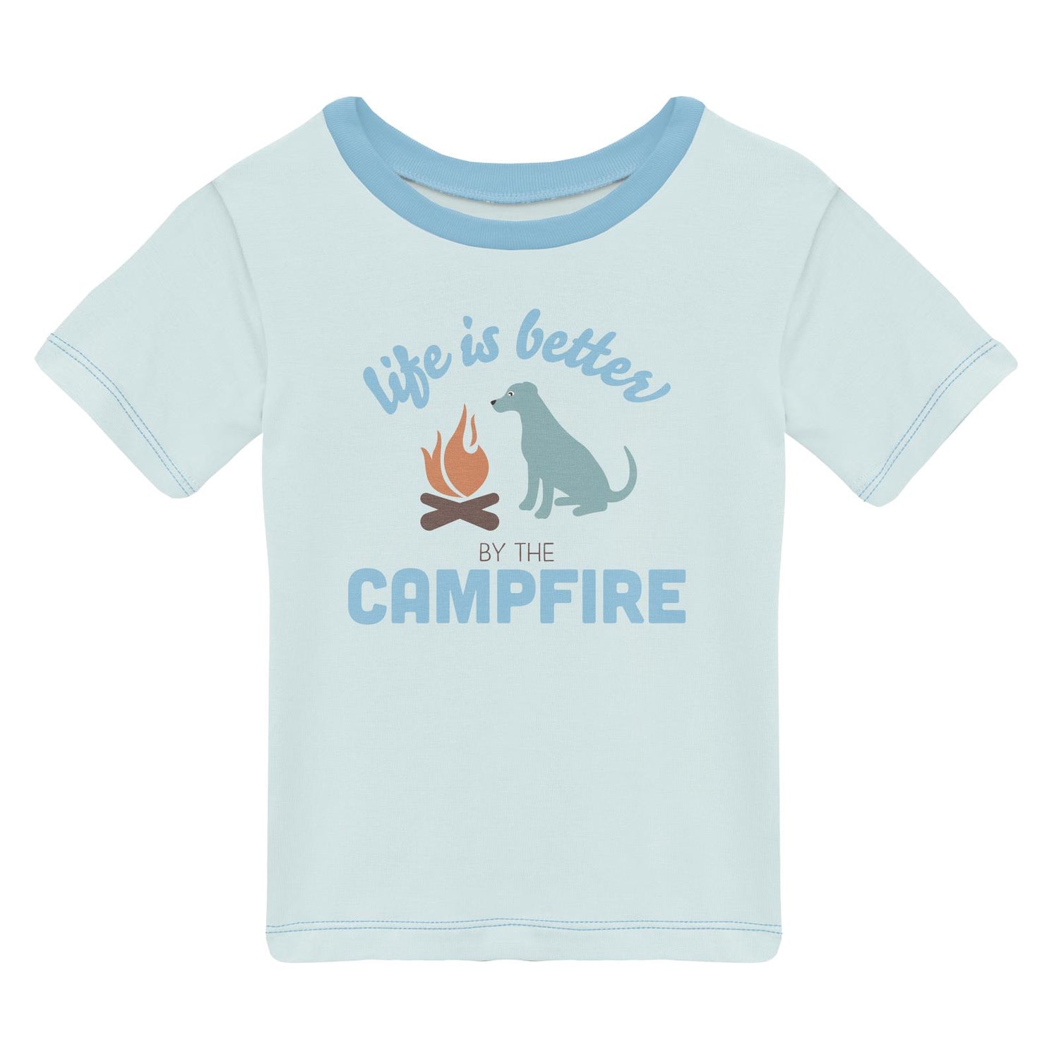 Short Sleeve Crew Neck Graphic Tee in Fresh Air Life is Better by the Campfire