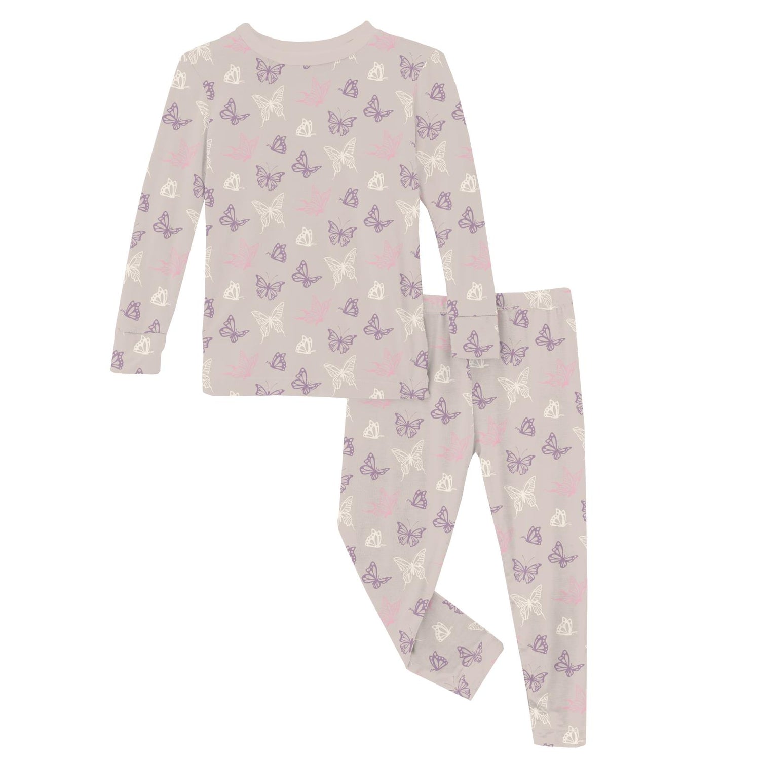 Print Long Sleeve Pajama Set in Latte Butterflies (319918)