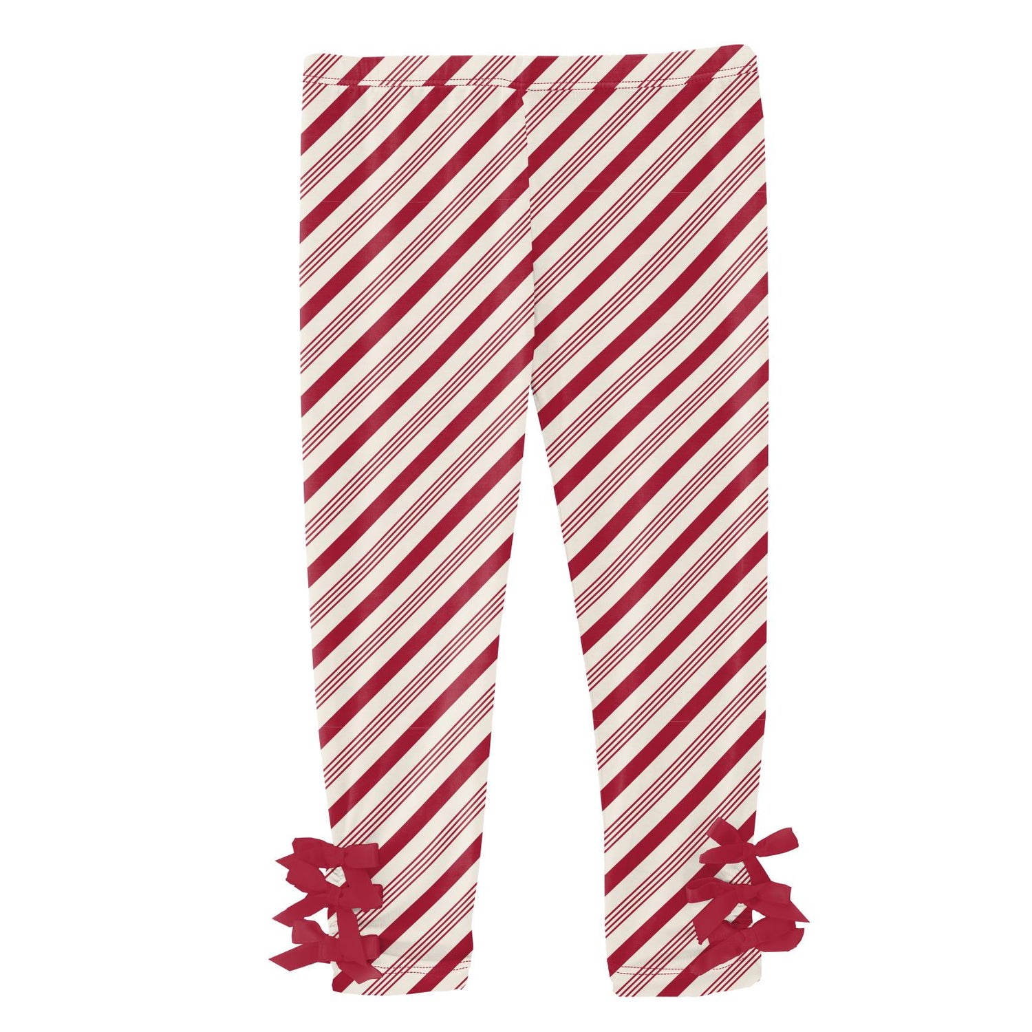 Print Leggings with Bows in Crimson Candy Cane Stripe