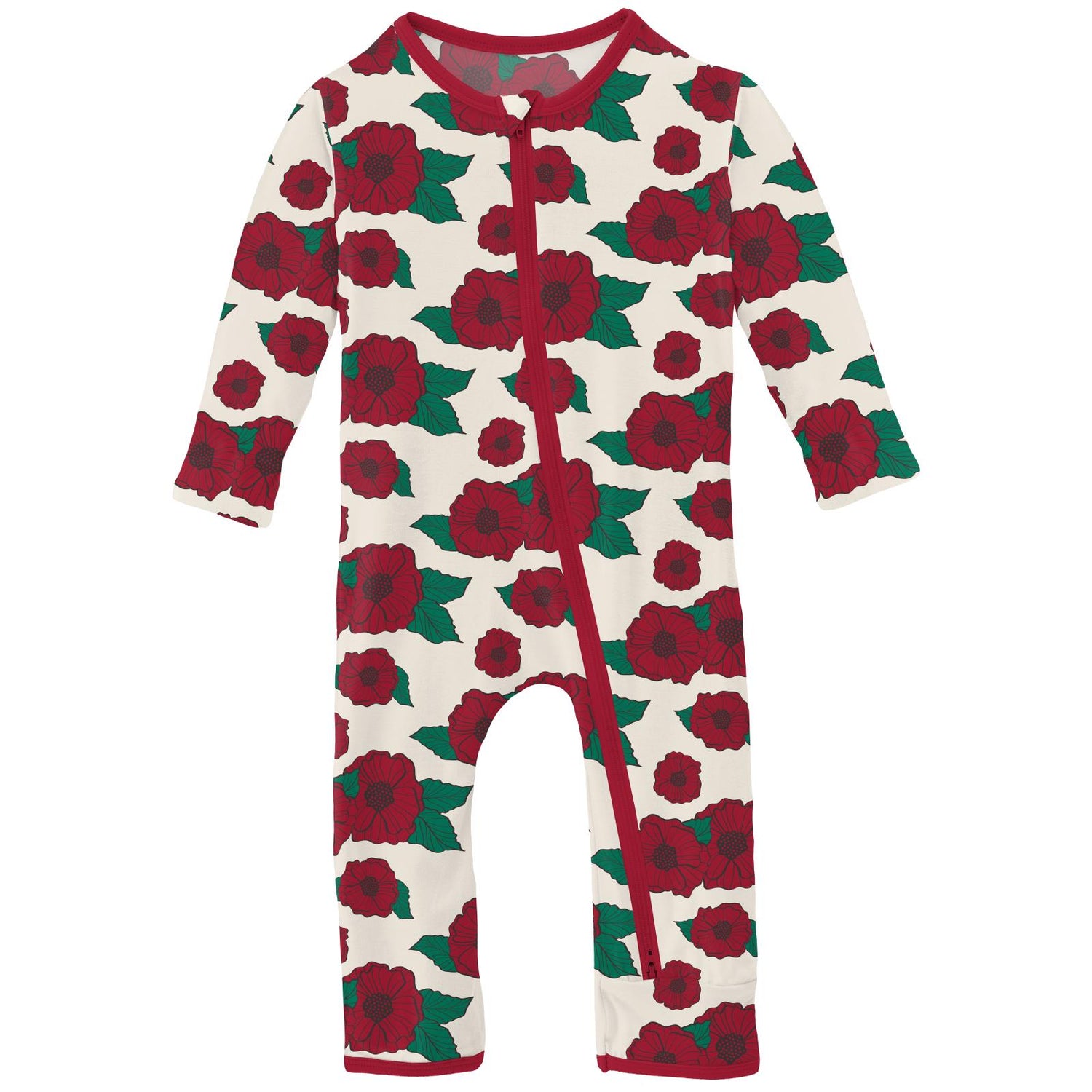 Print Coverall with 2 Way Zipper in Holiday Poppies