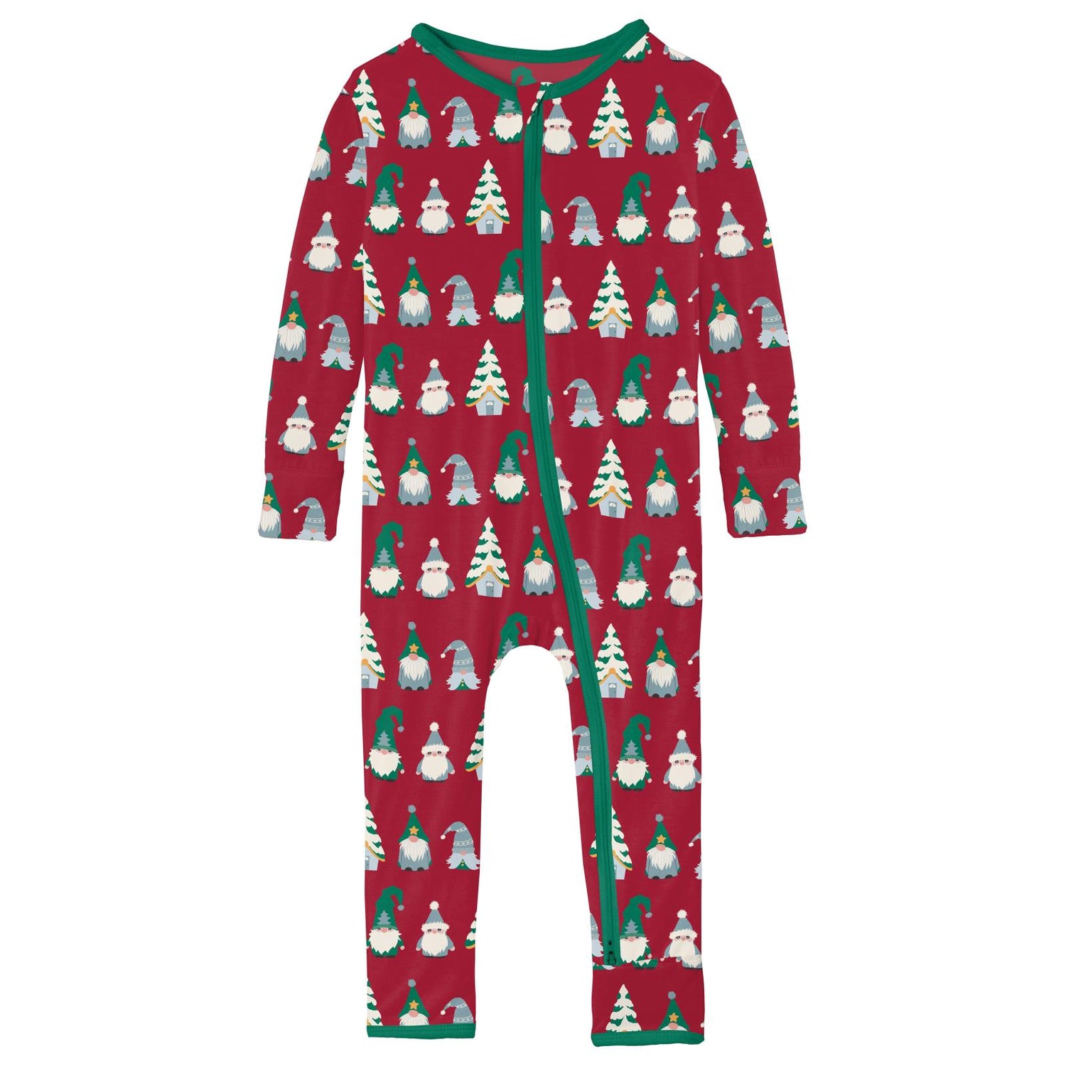 Print Coverall with 2 Way Zipper in Crimson Gnomes