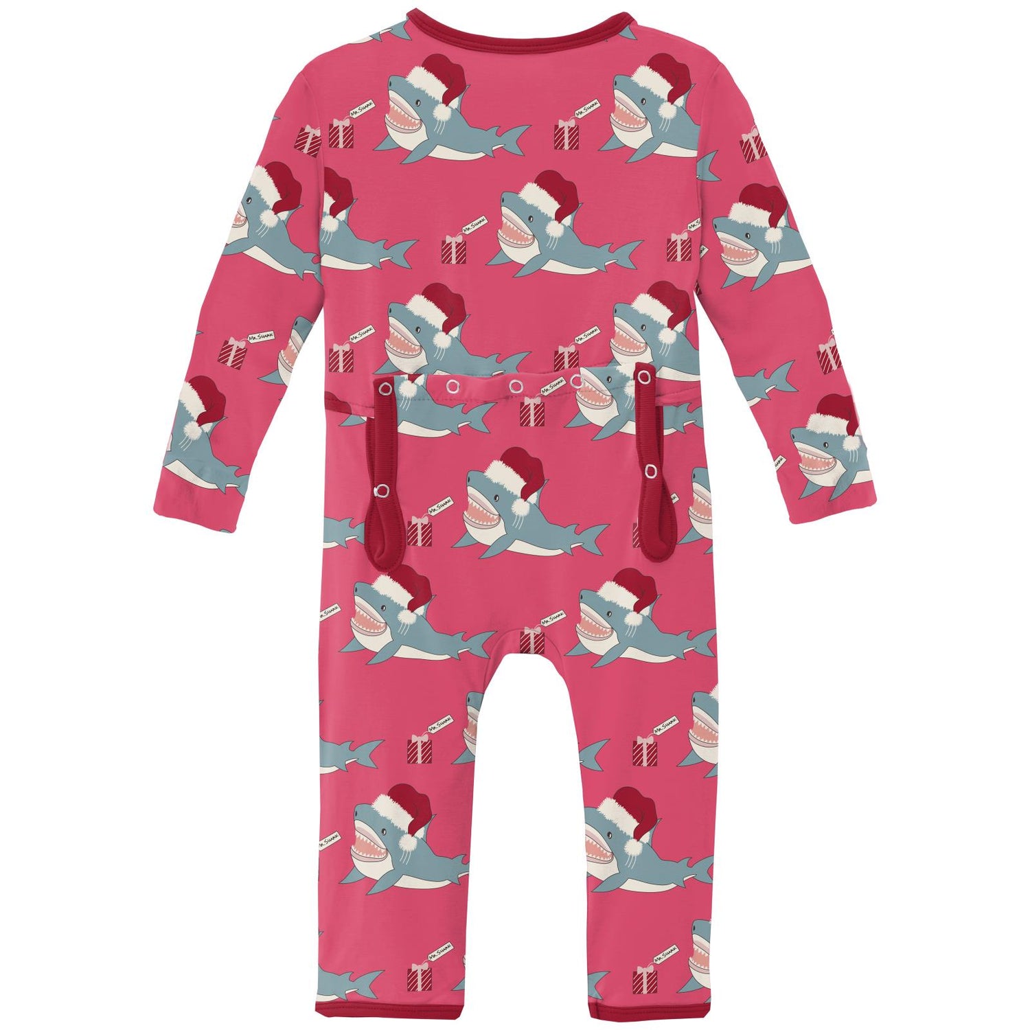 Print Coverall with 2 Way Zipper in Winter Rose Holiday Sharks