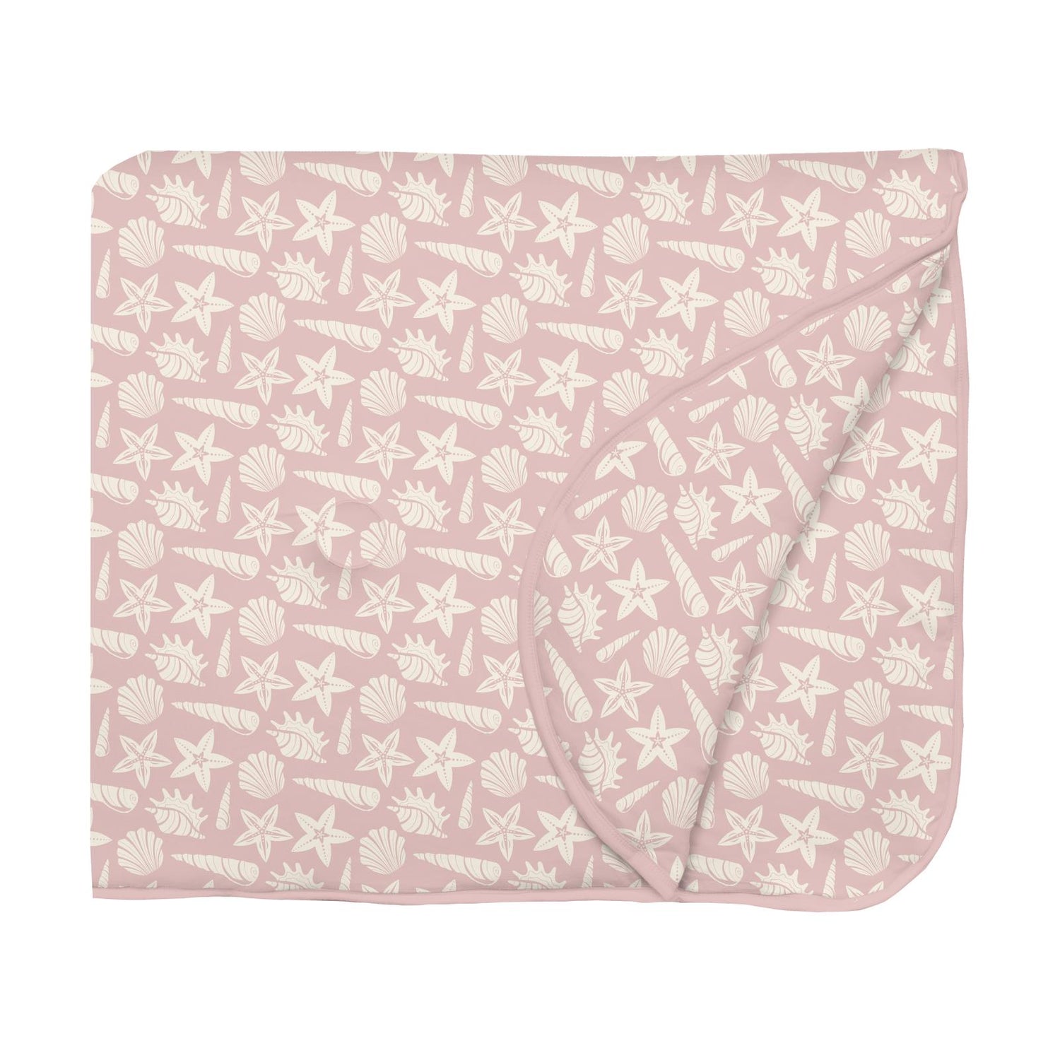 Print Fluffle Throw Blanket with Embroidery in Baby Rose Shells & Starfish