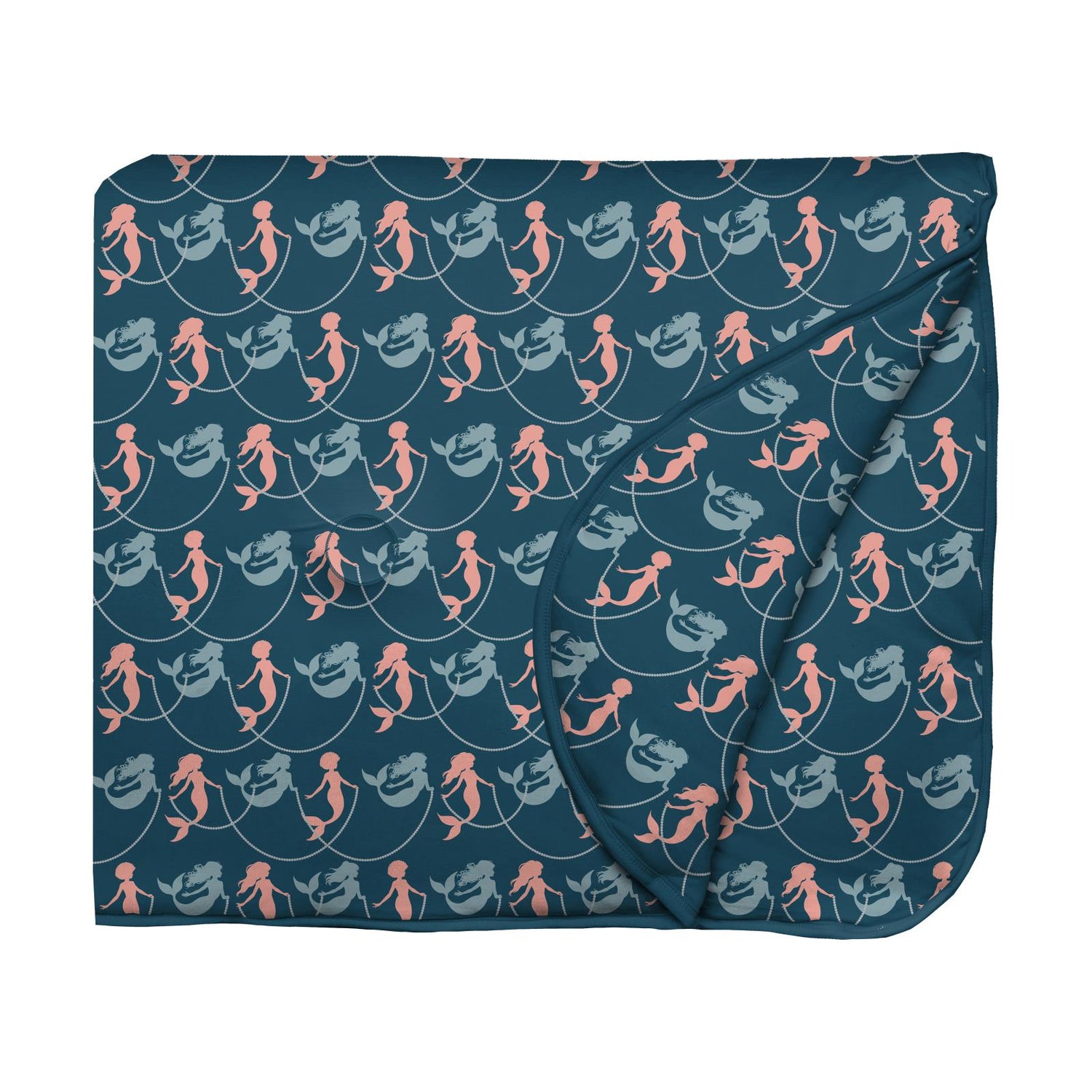 Print Fluffle Throw Blanket with Embroidery in Peacock Mermaids & Pearls