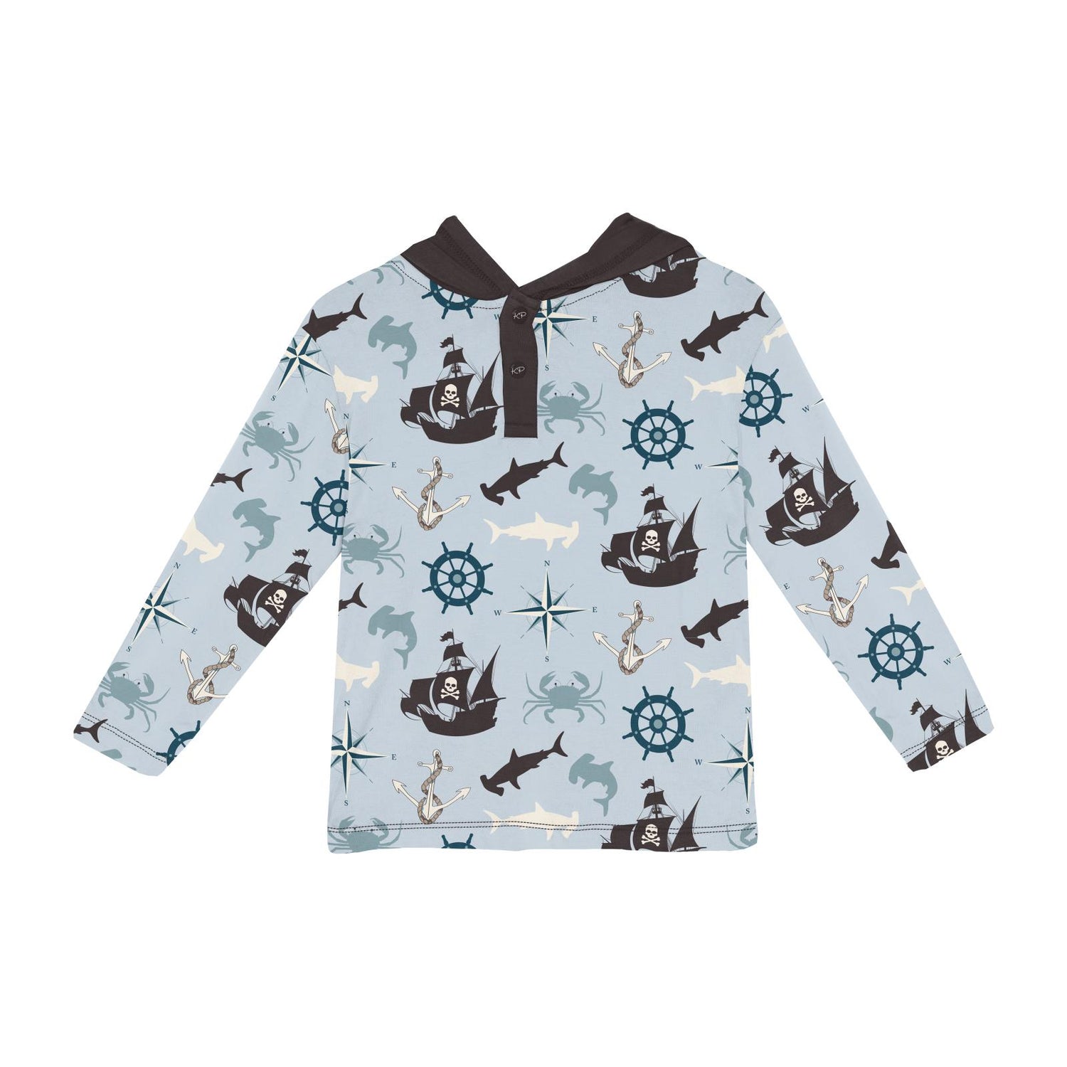 Print Long Sleeve Hoodie Tee in Illusion Blue Pirate Adventure