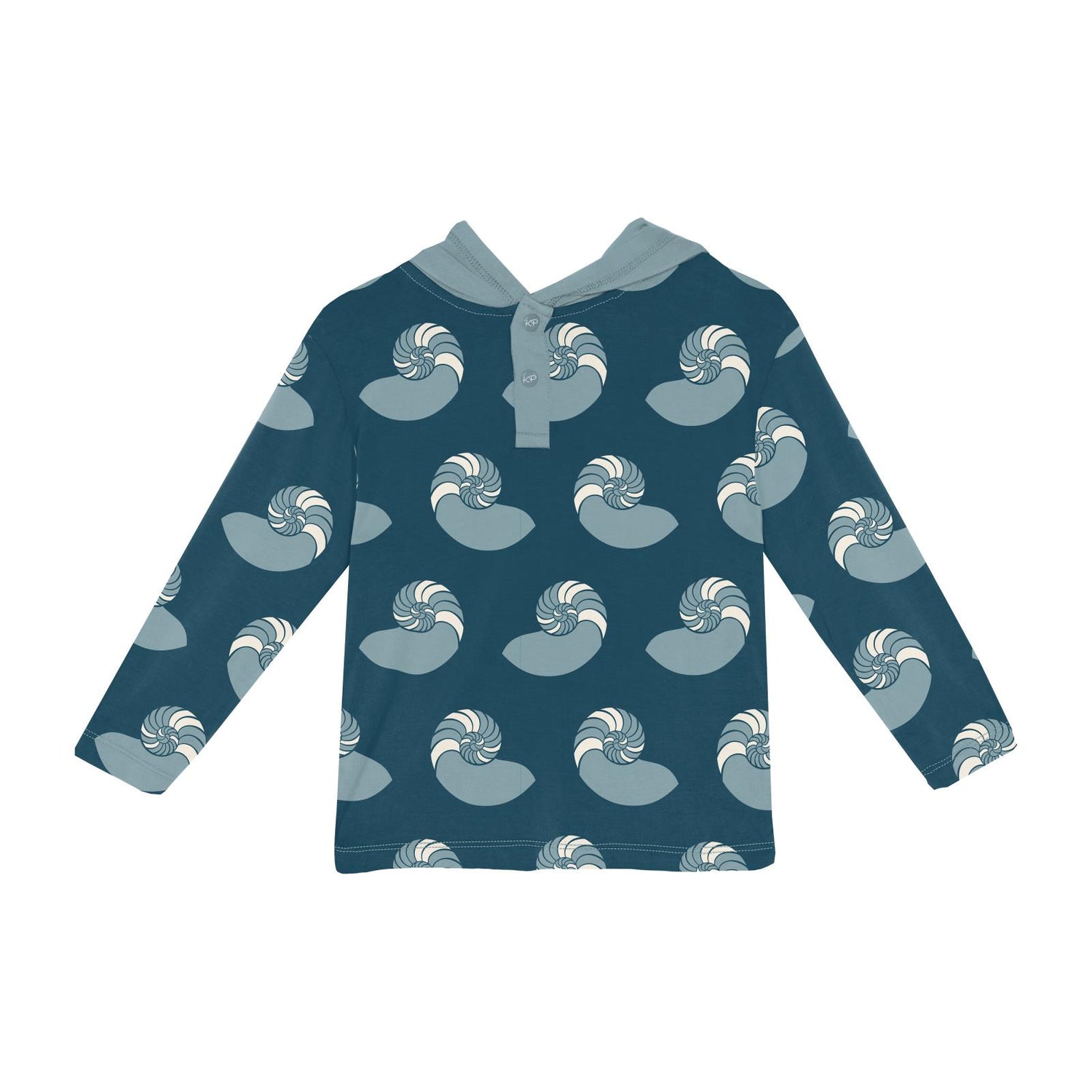 Print Long Sleeve Hoodie Tee in Peacock Nautilus