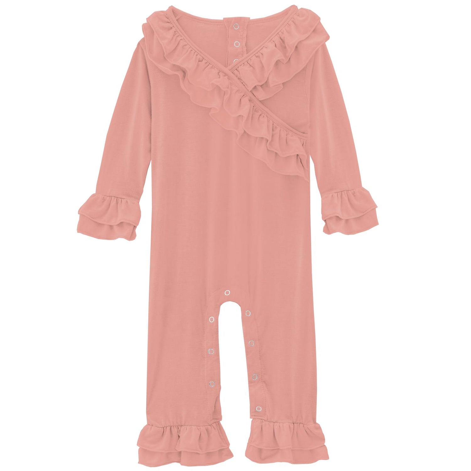 Long Sleeve Kimono Double Ruffle Romper in Blush