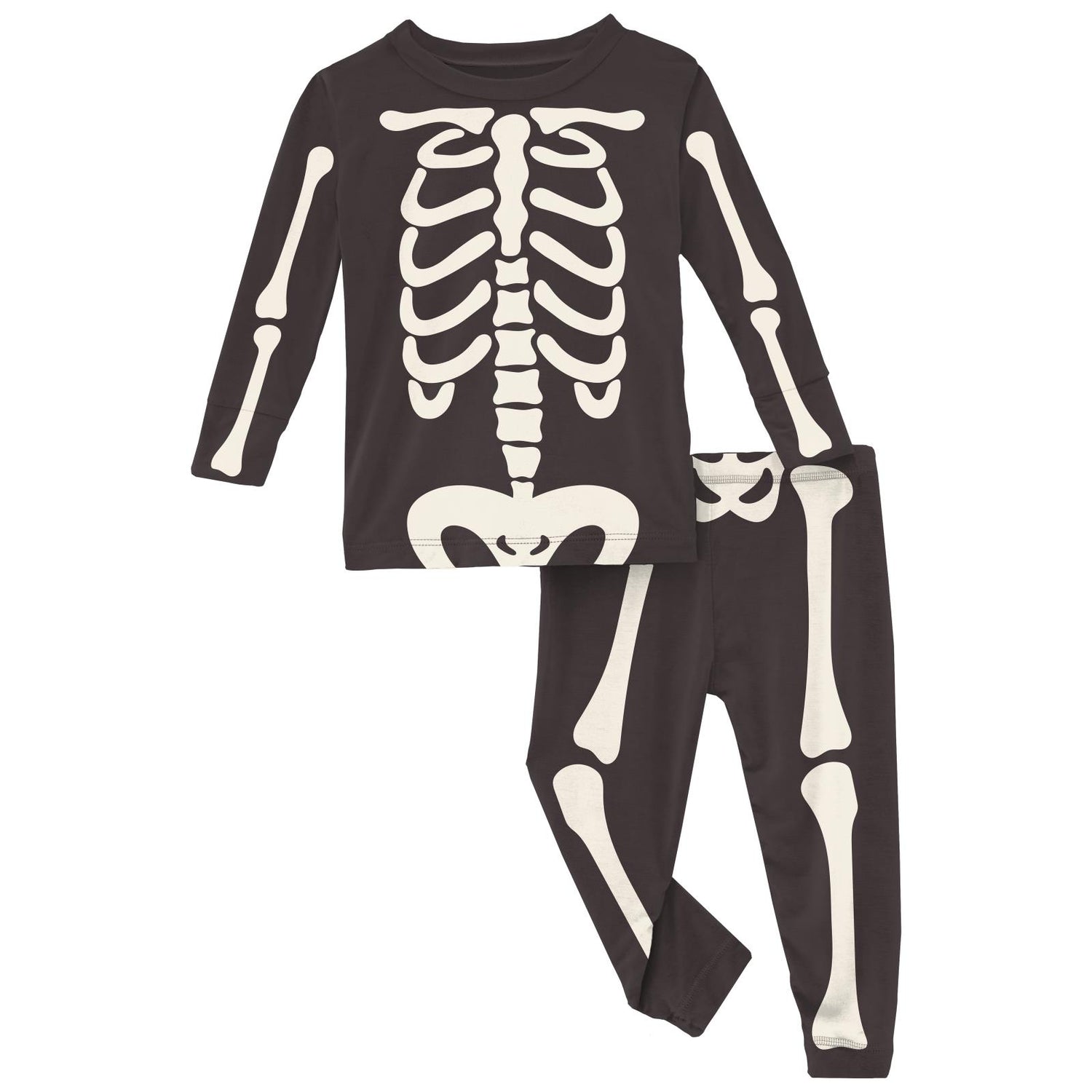 Long Sleeve Full Graphic Pajama Set in Midnight Skeleton