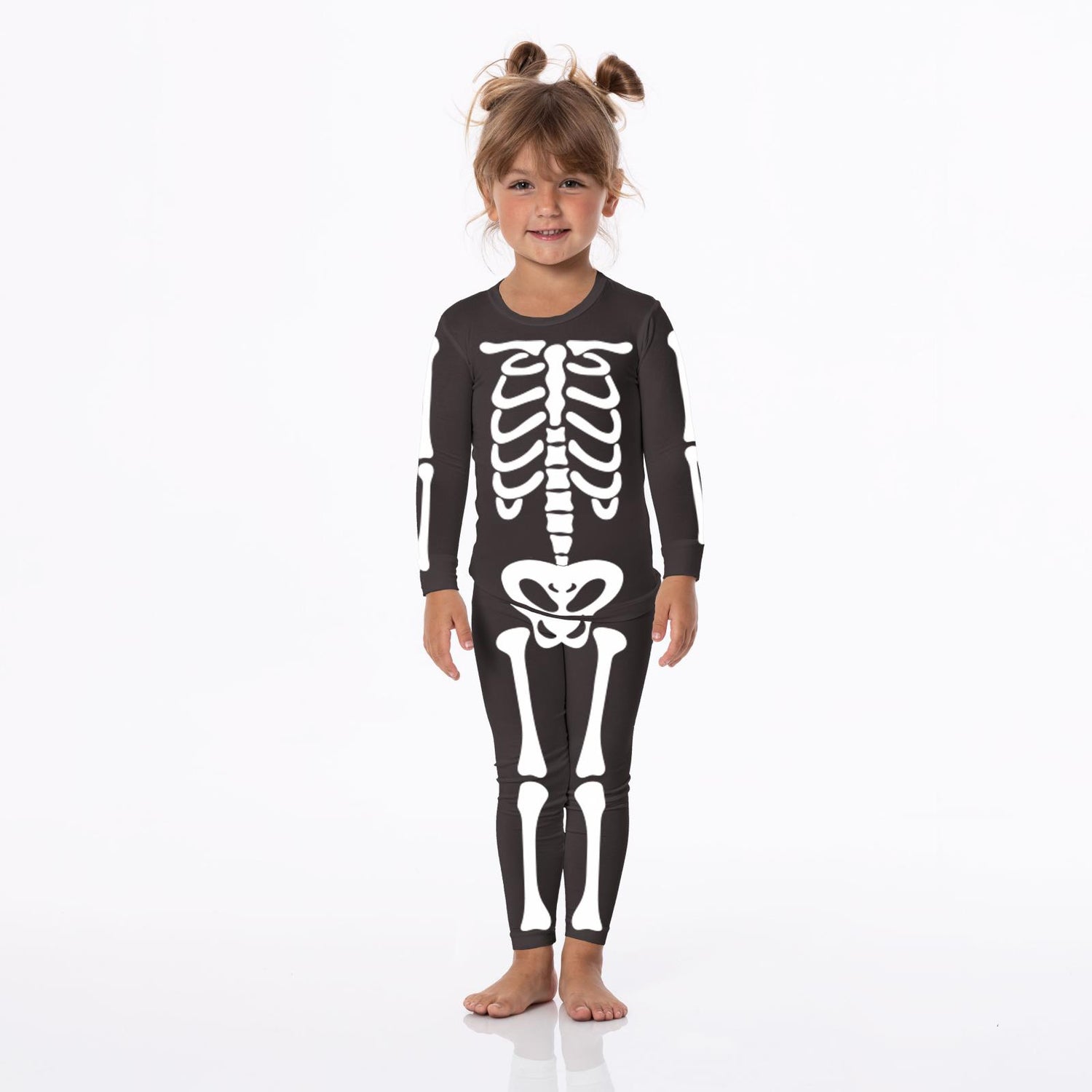 Long Sleeve Full Graphic Pajama Set in Midnight Skeleton