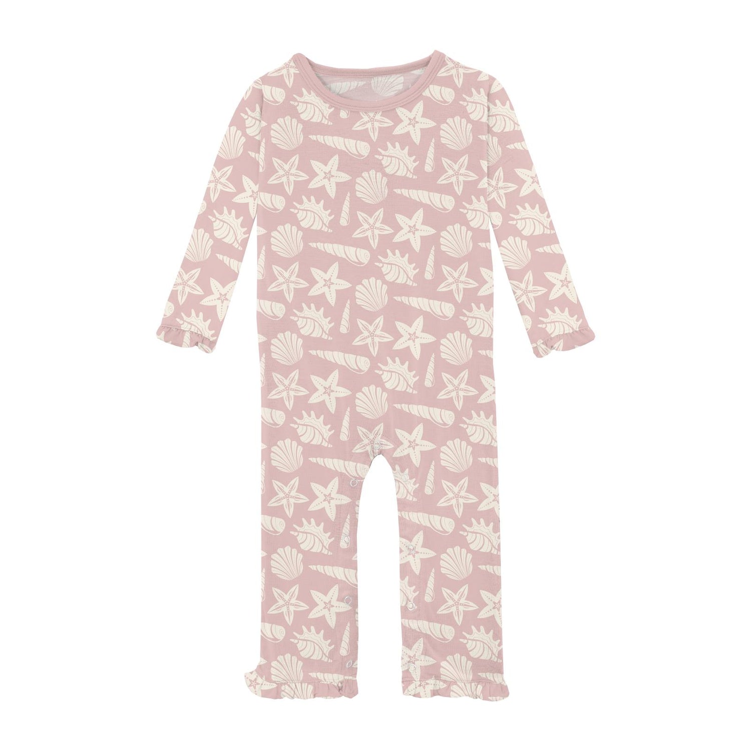 Print Oh La La Ruffle Romper in Baby Rose Shells & Starfish