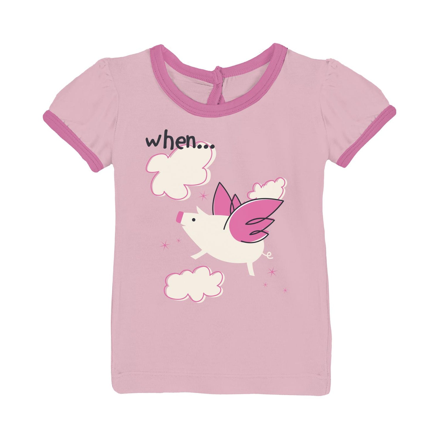 Short Sleeve Graphic Puff Tee in Cake Pop Flying Pig