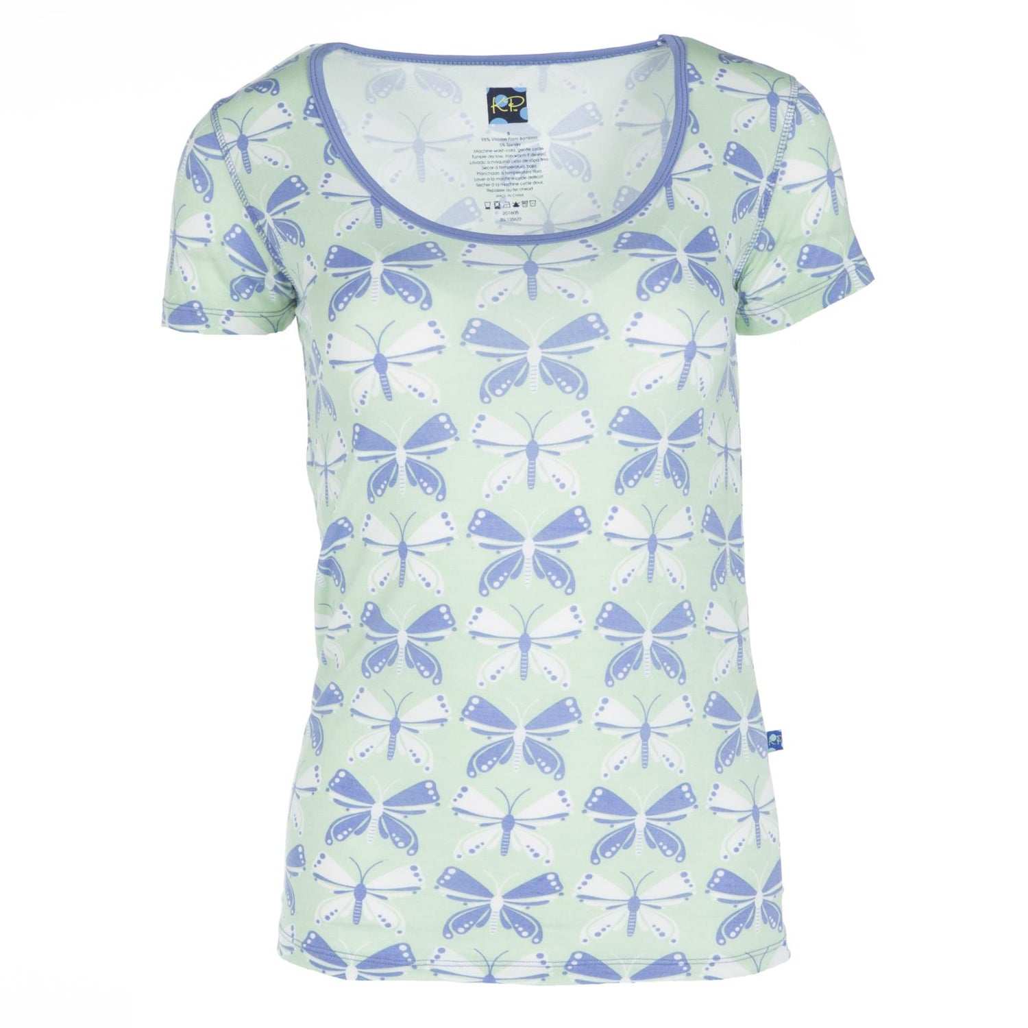 Print Short Sleeve Scoop Neck Tee in Aloe Butterfly