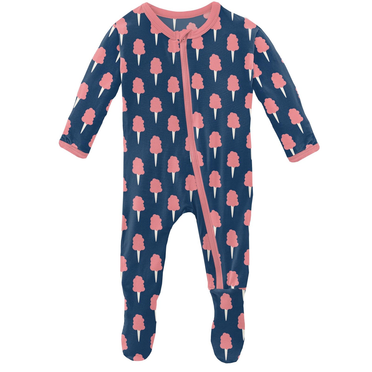 Print Footie with Zipper in Navy Cotton Candy (152349)