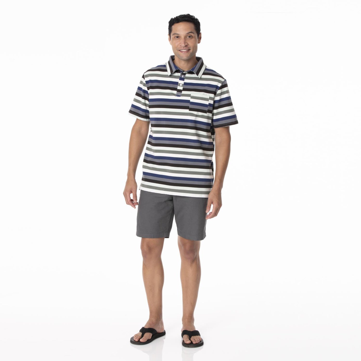 Men's Print Short Sleeve Luxe Jersey Polo with Pocket in Zoology Stripe