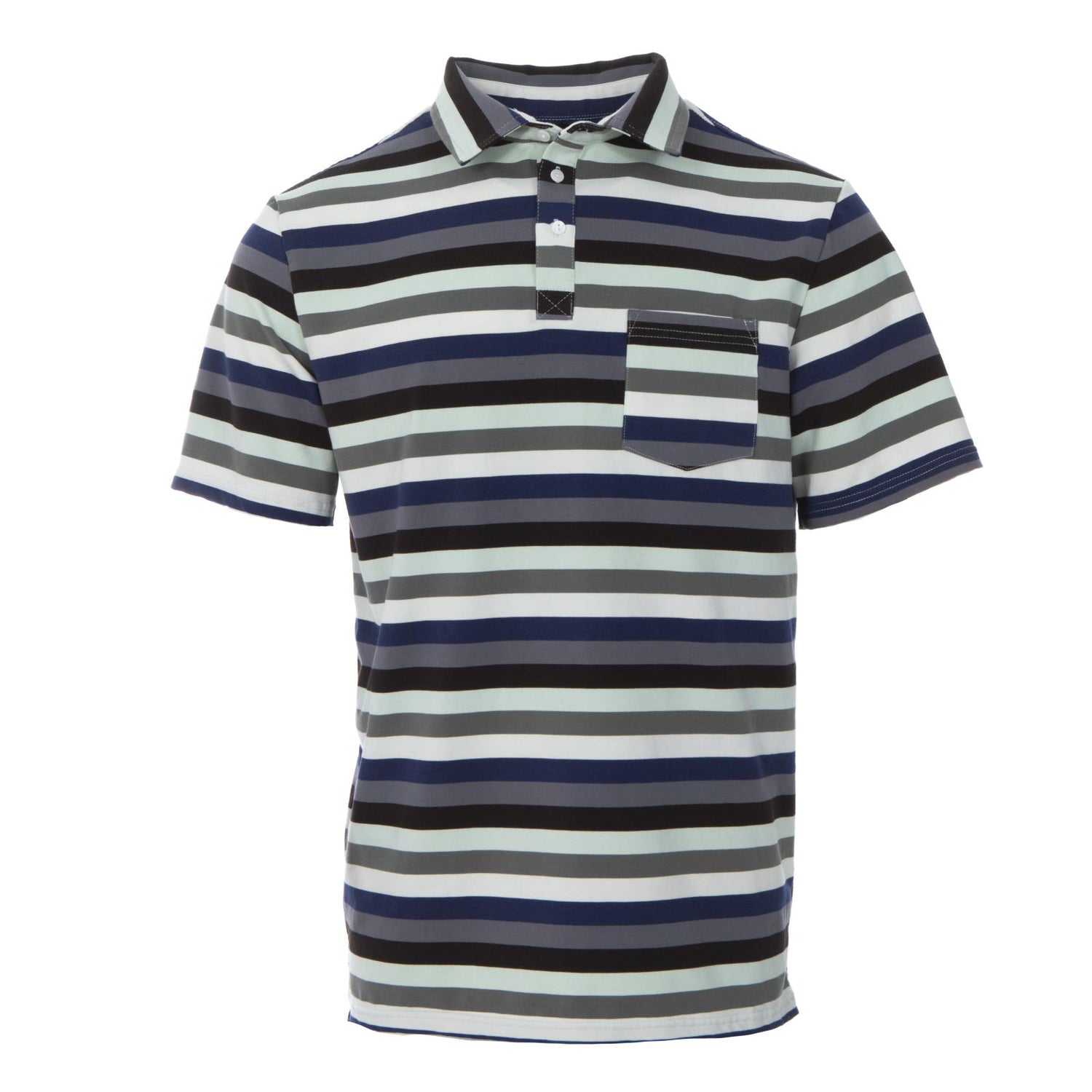 Men's Print Short Sleeve Luxe Jersey Polo with Pocket in Zoology Stripe