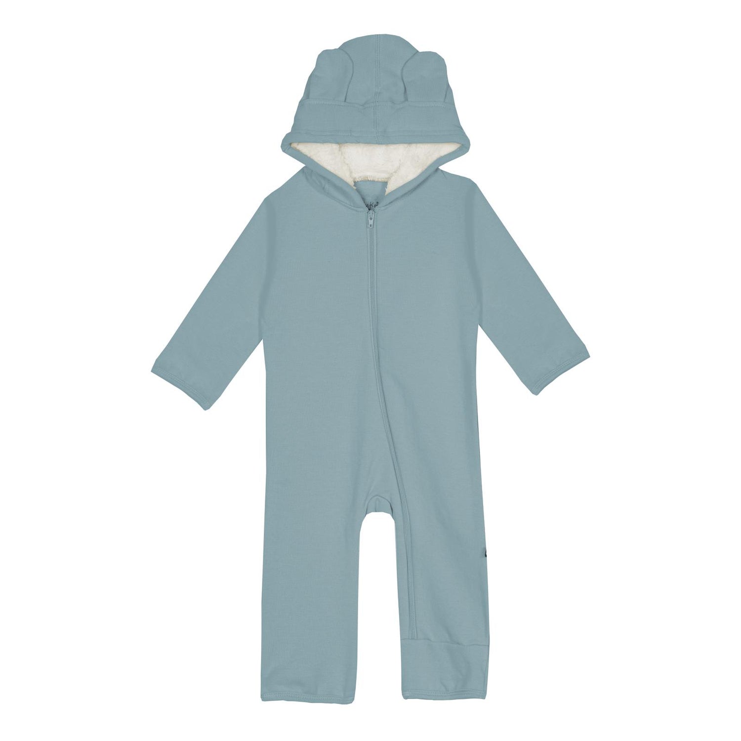 Fleece Zip-up Coverall with Sherpa-lined Hood & Ears in Stormy Sea