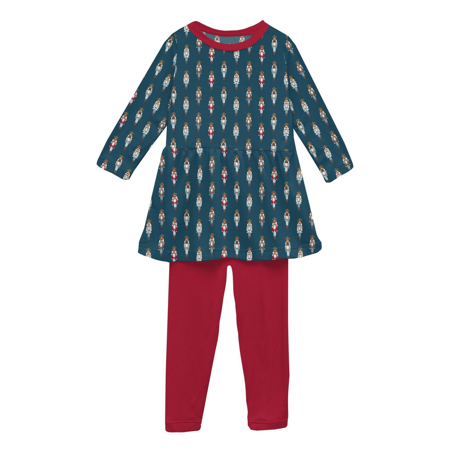 Print Long Sleeve Playtime Outfit Set in Peacock Nutcrackers