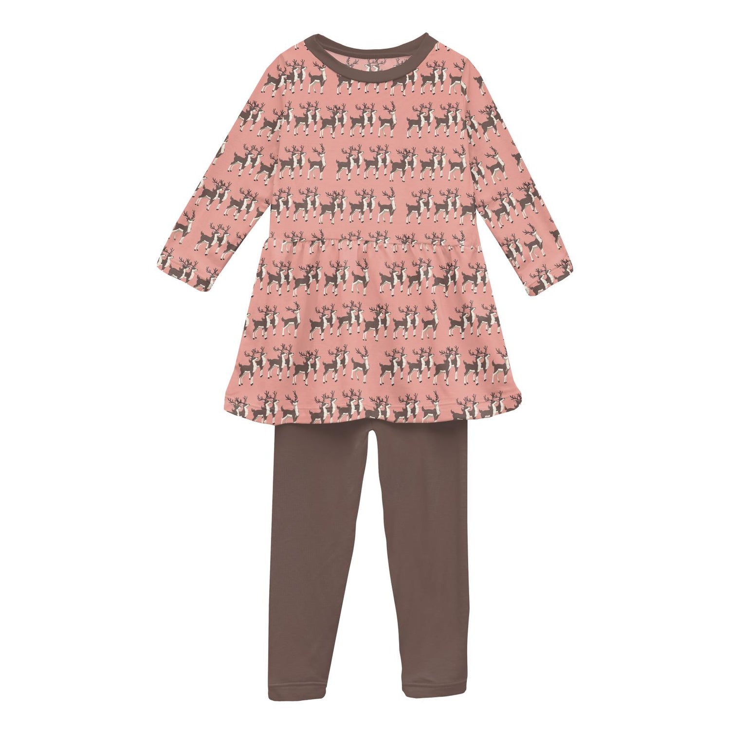 Print Long Sleeve Playtime Outfit Set in Blush Rudolph