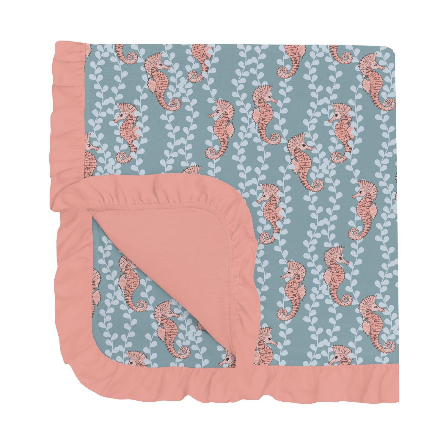 Print Ruffle Stroller Blanket in Stormy Sea Seahorses