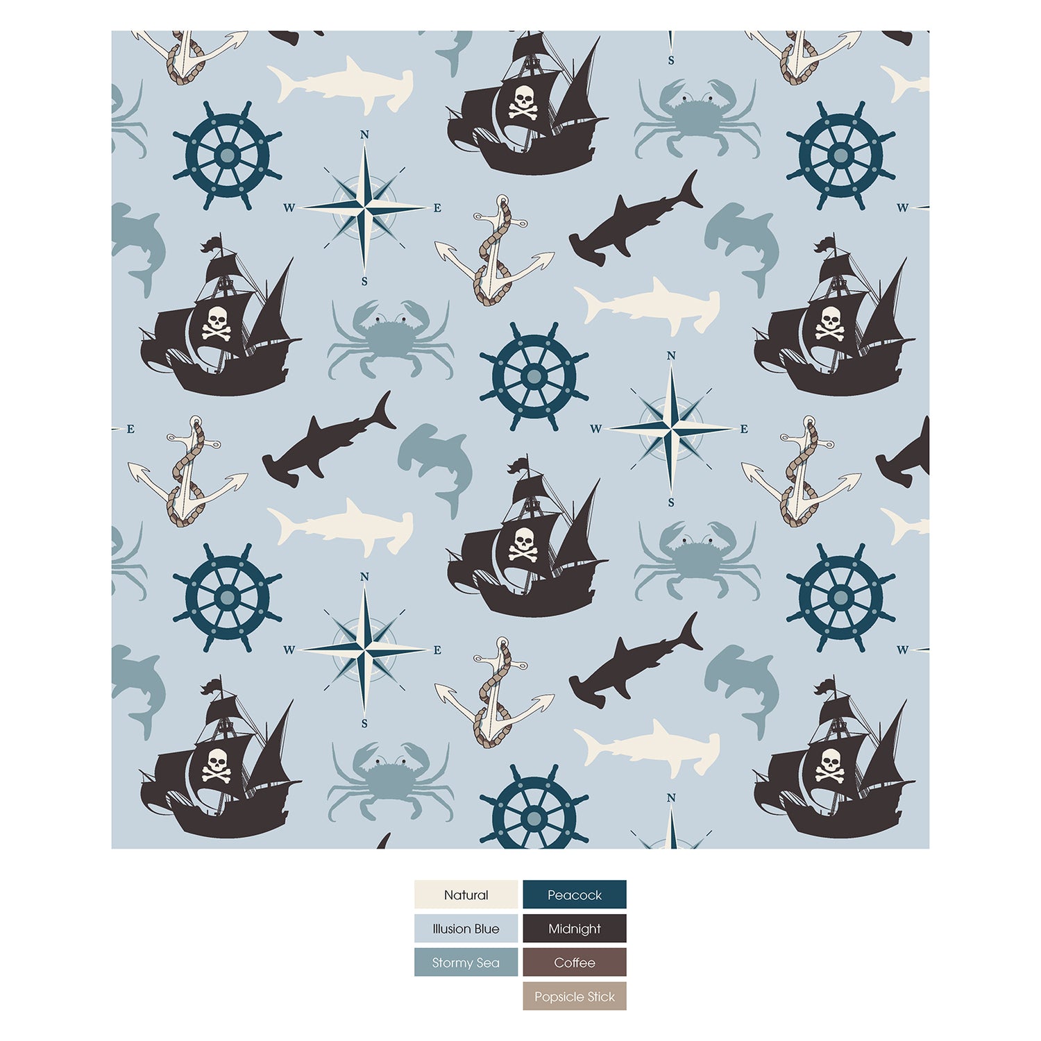 Print Grow-with-Me Crib to Twin Fitted Sheet in Illusion Blue Pirate Adventure