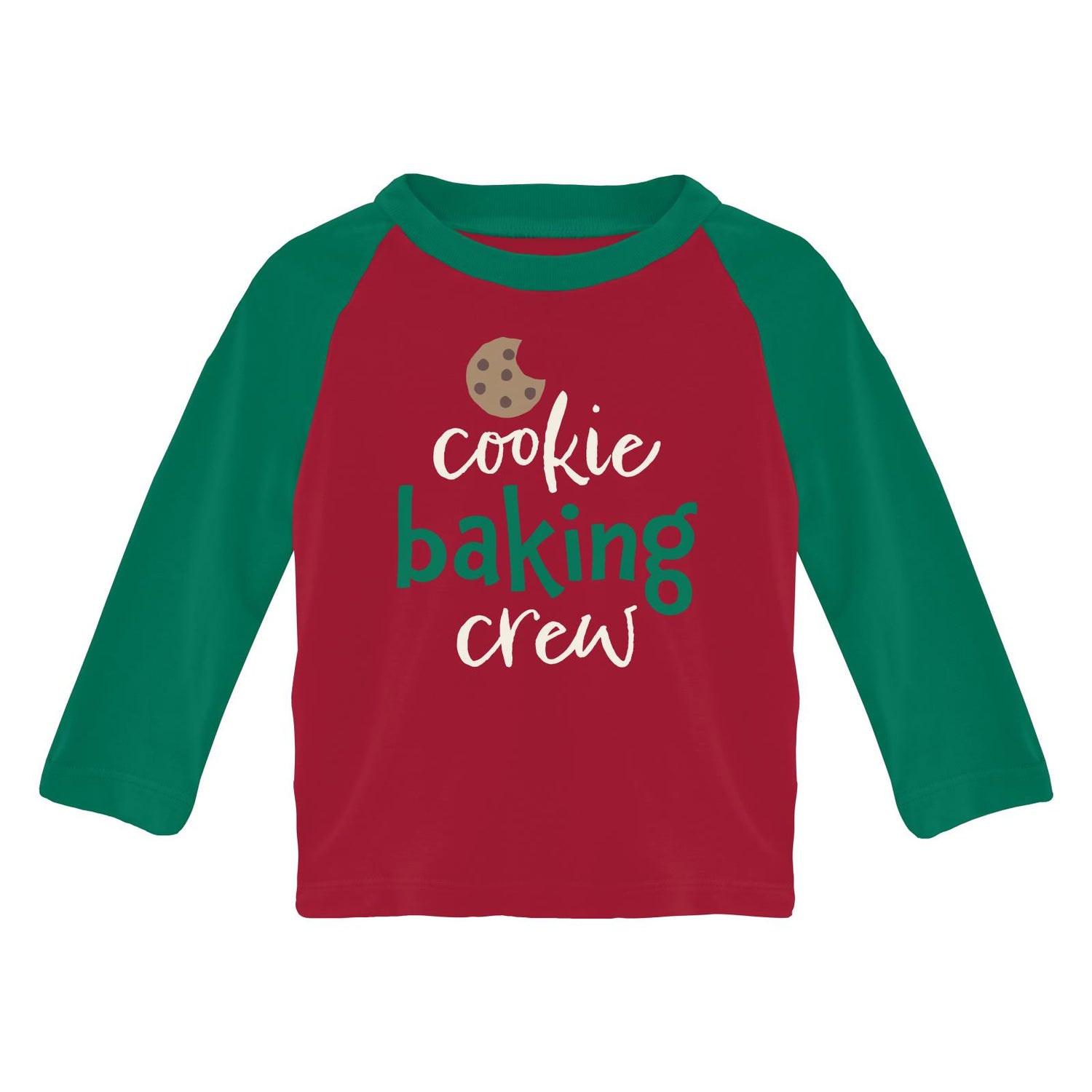 Long Sleeve Crew Neck Graphic Raglan Tee in Crimson Cookie Baking Crew