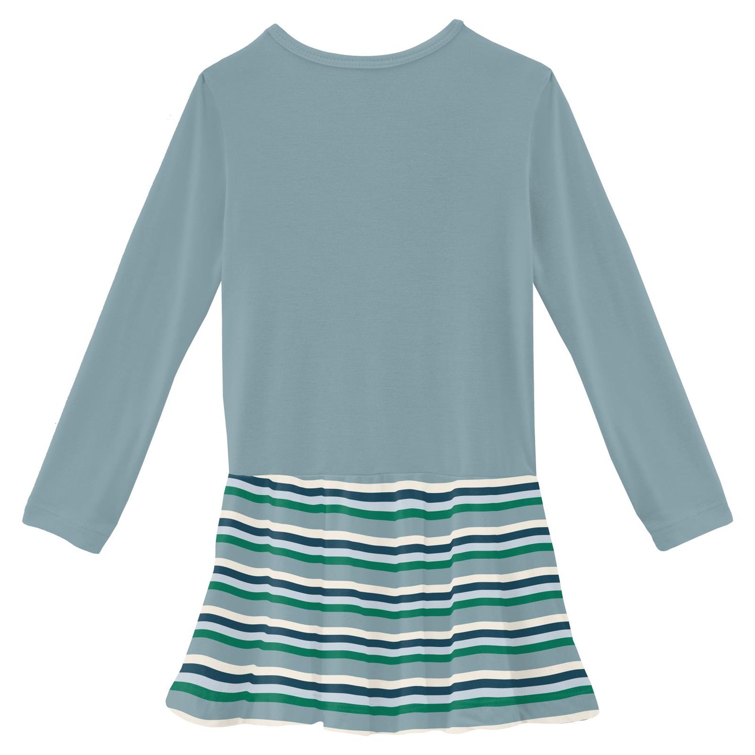 Print Long Sleeve Luxe Keyhole Dress in Stormy Sea Stripe