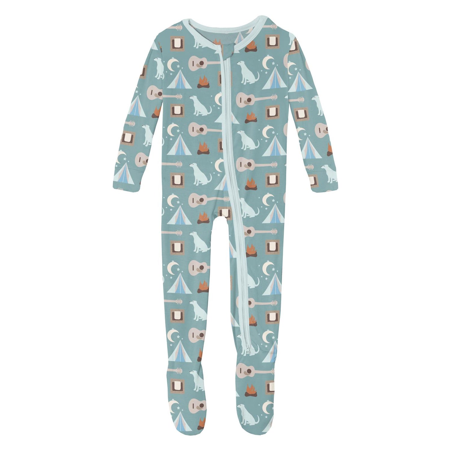 Print Footie with 2 Way Zipper in Jade Campfire (319663)