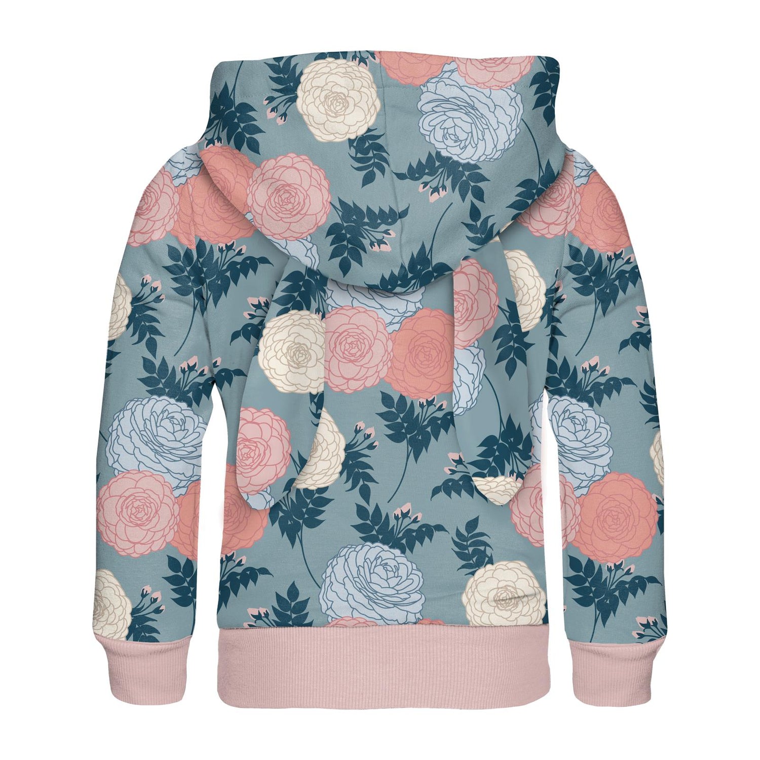 Print Fleece Kangaroo Pocket Pullover with Bunny Ears in Stormy Sea Enchanted Floral