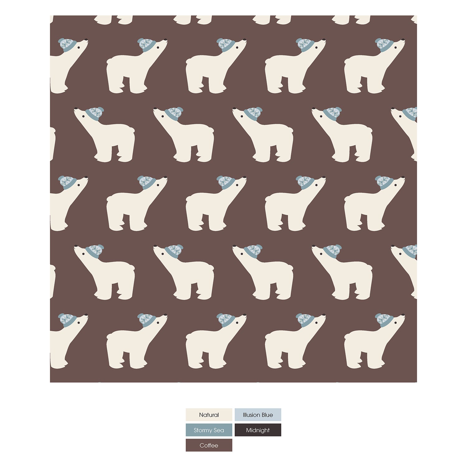 Print Footie with 2 Way Zipper in Coffee Polar Bears