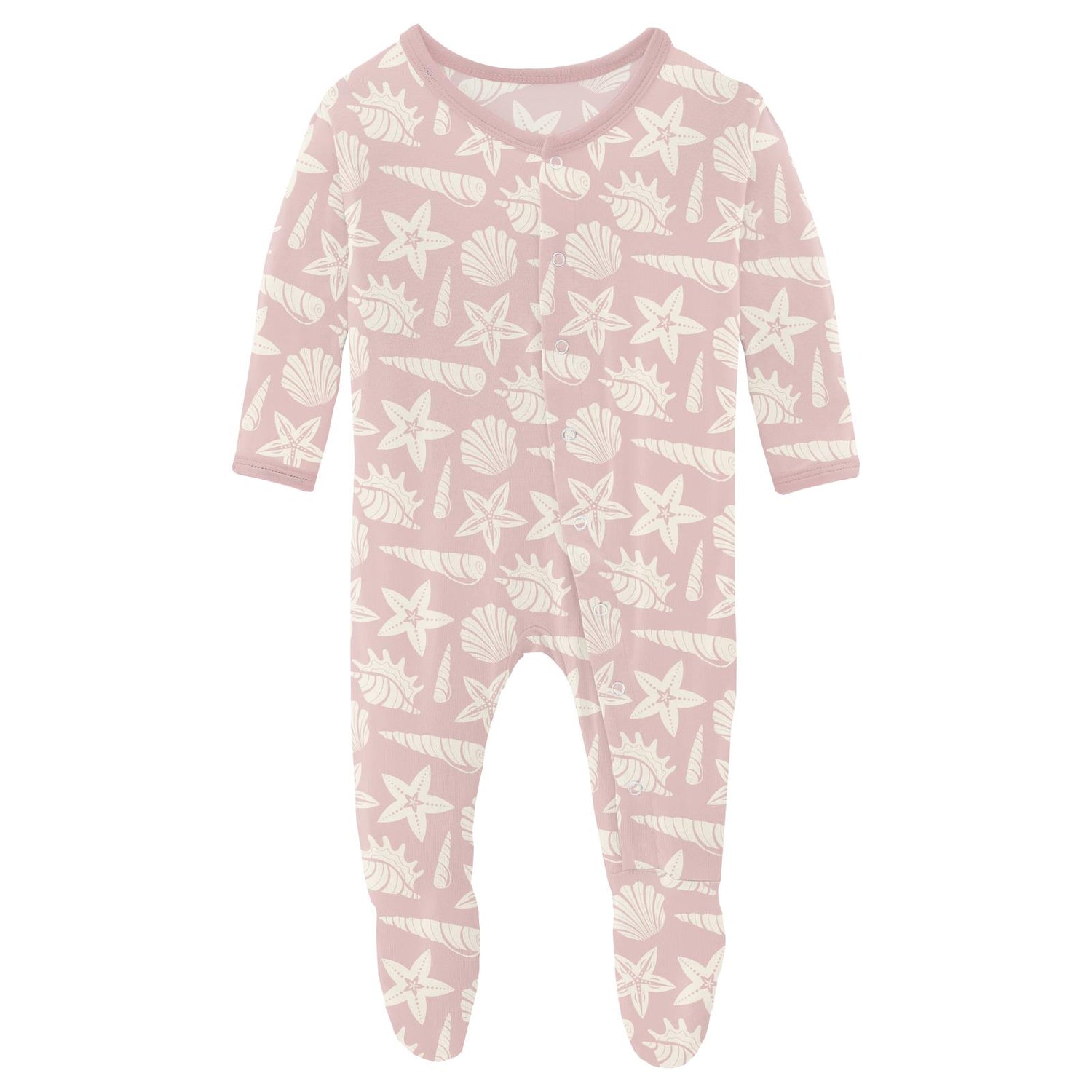 Print Footie with Snaps in Baby Rose Shells & Starfish