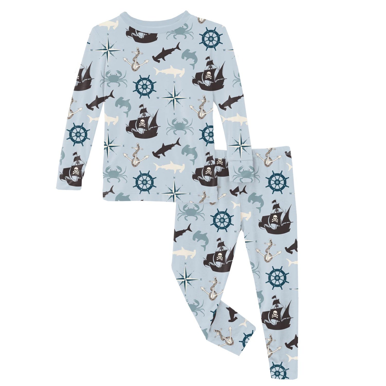 Print Long Sleeve Pajama Set in Illusion Blue Pirate Adventure