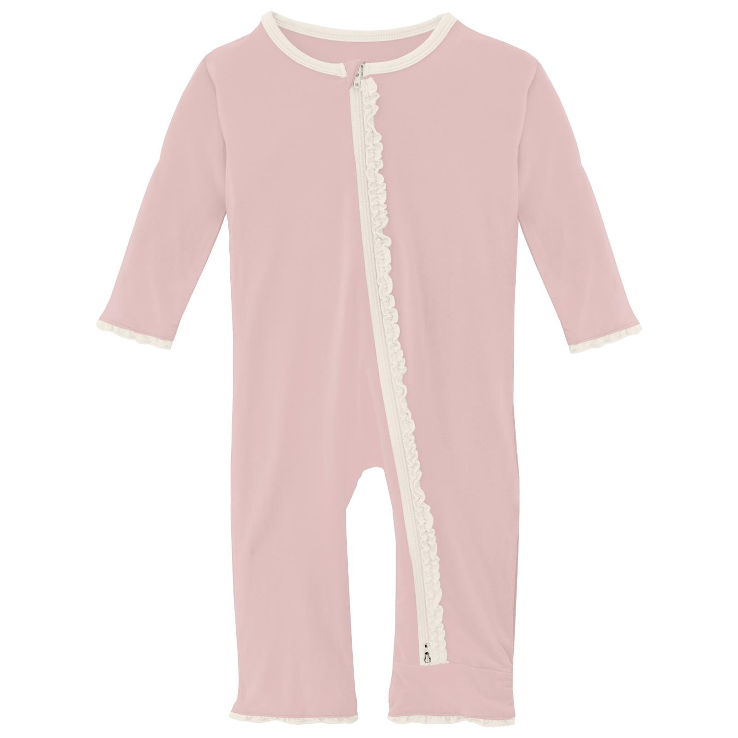 Muffin Ruffle Coverall with 2 Way Zipper in Baby Rose with Natural