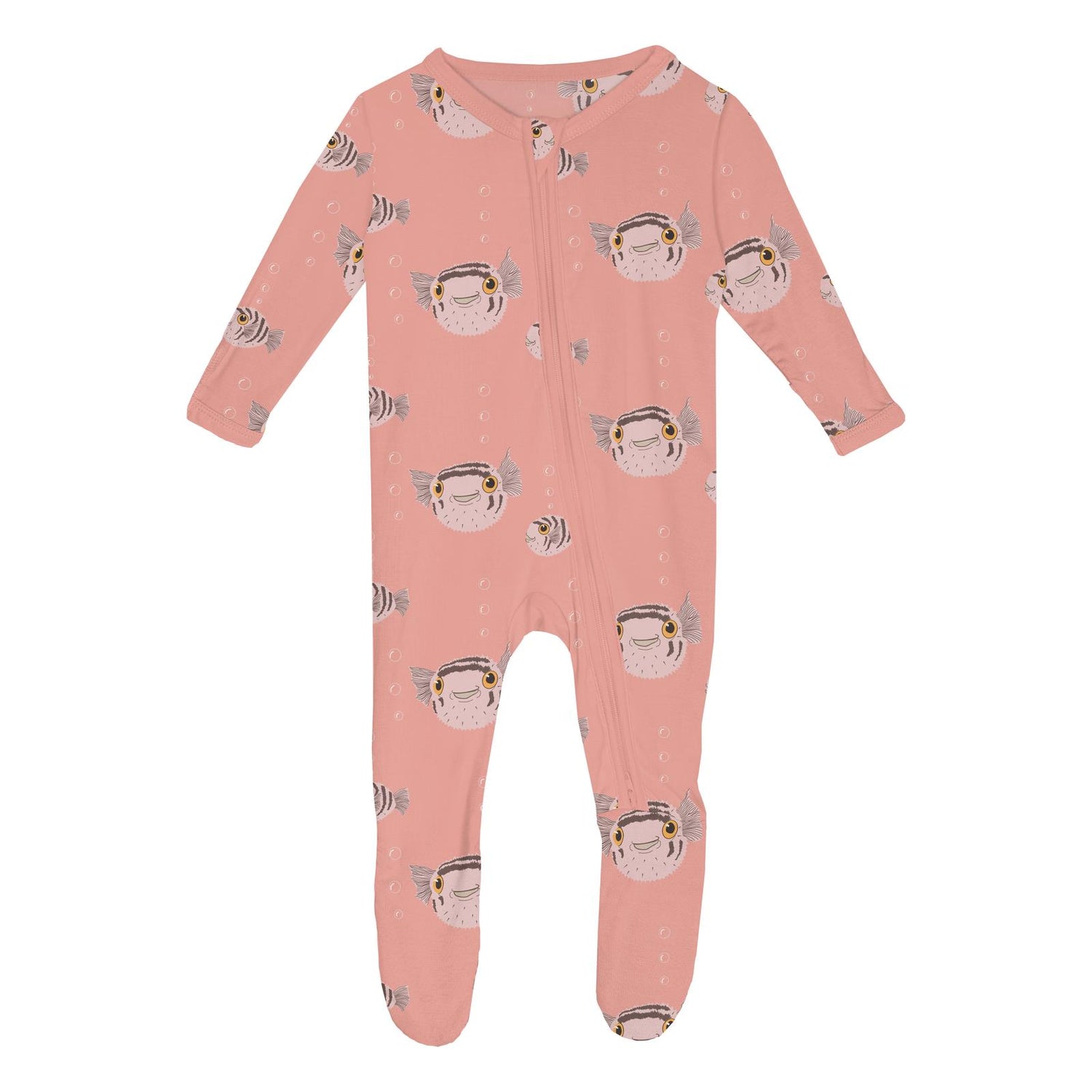 Print Footie with 2 Way Zipper in Blush Puffer Family