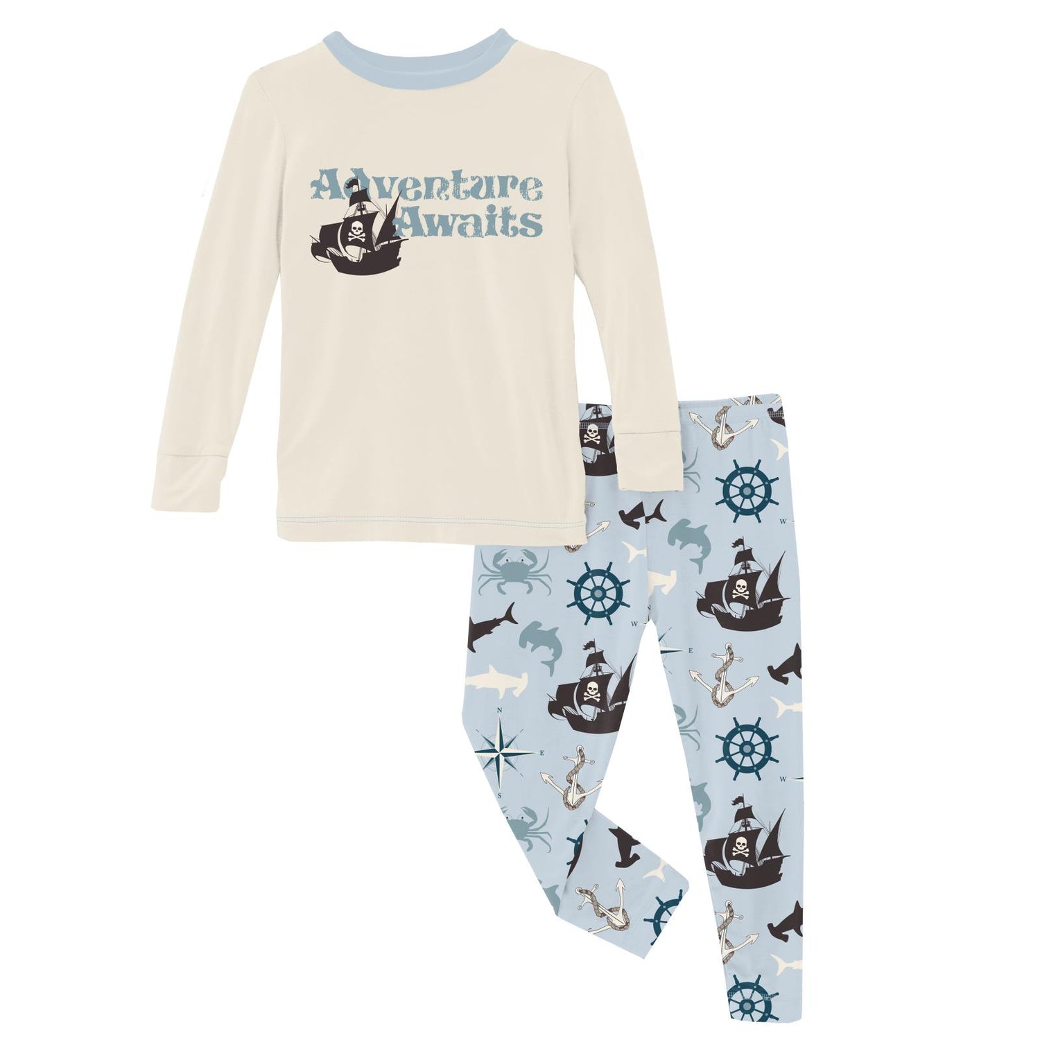 Long Sleeve Graphic Tee Pajama Set in Illusion Blue Pirate Adventure