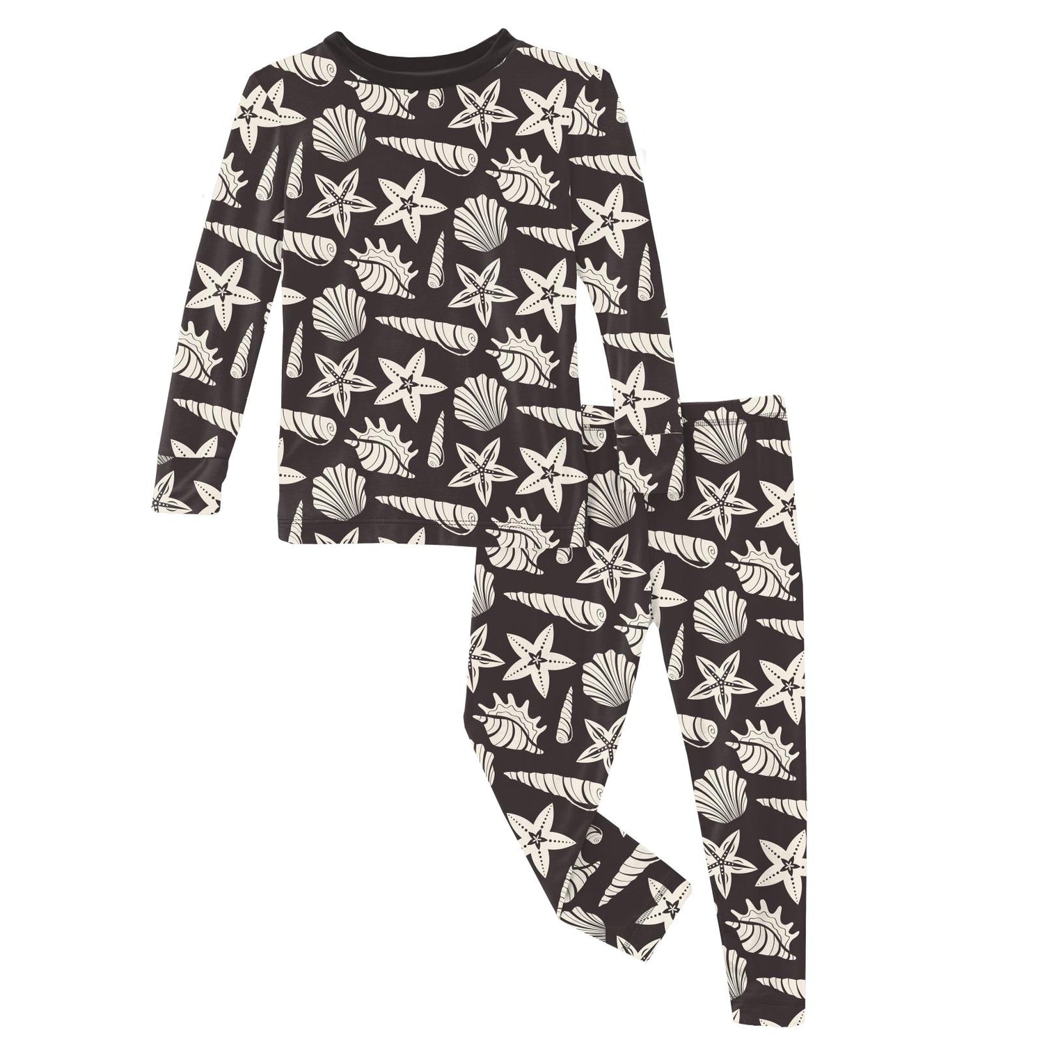 Print Long Sleeve Pajama Set in Midnight Shells & Starfish