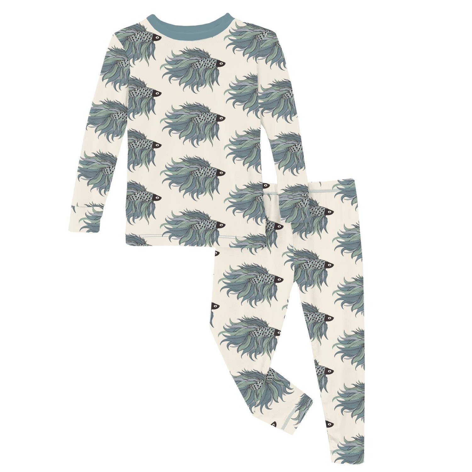 Print Long Sleeve Pajama Set in Natural Rainbow Fish