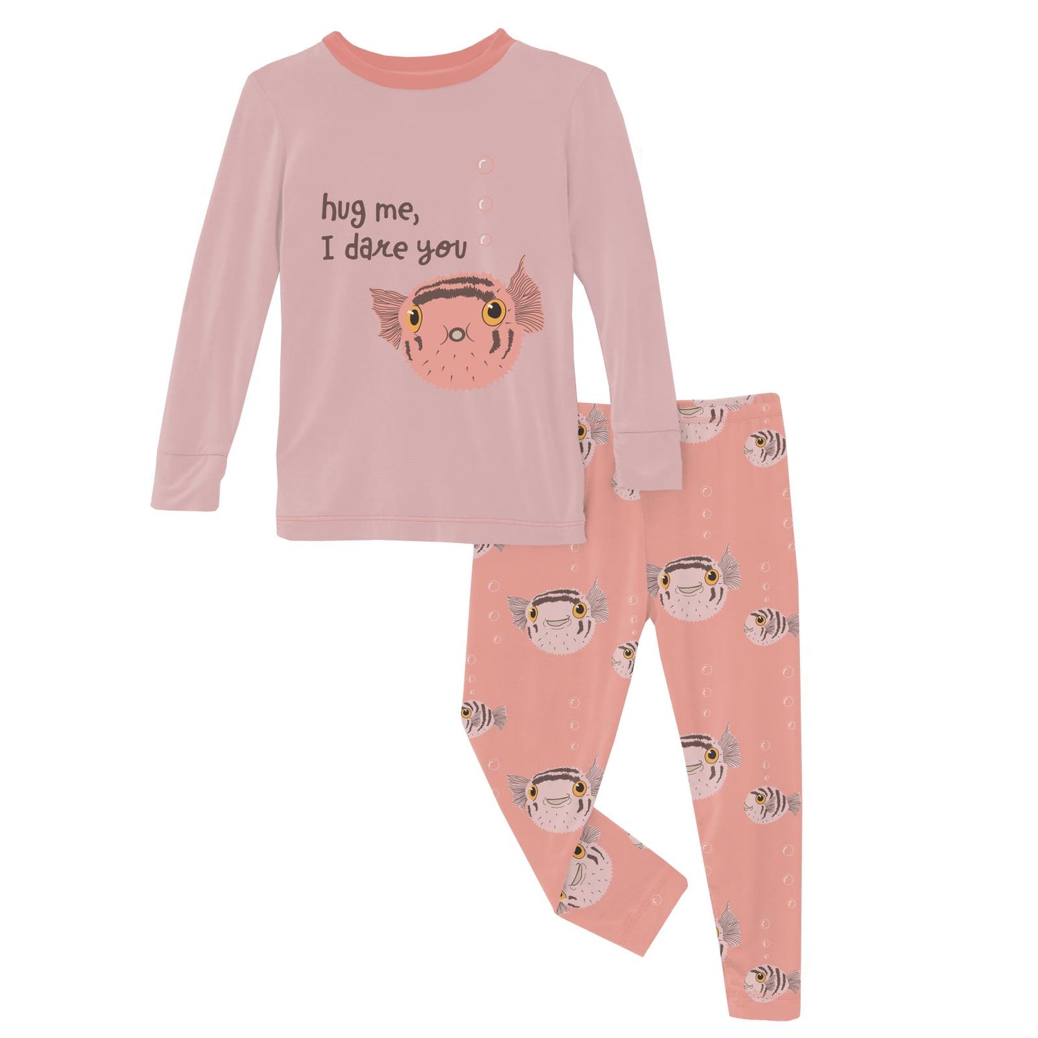 Long Sleeve Graphic Tee Pajama Set in Blush Puffer Family