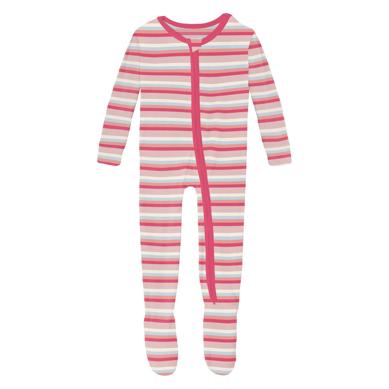 Print Footie with 2 Way Zipper in Baby Rose Stripe