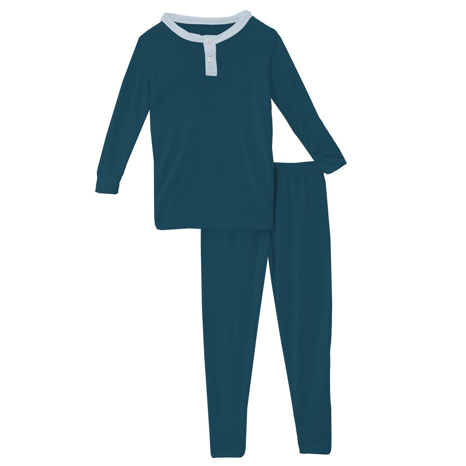 Long Sleeve Henley Pajama Set in Peacock with Illusion Blue