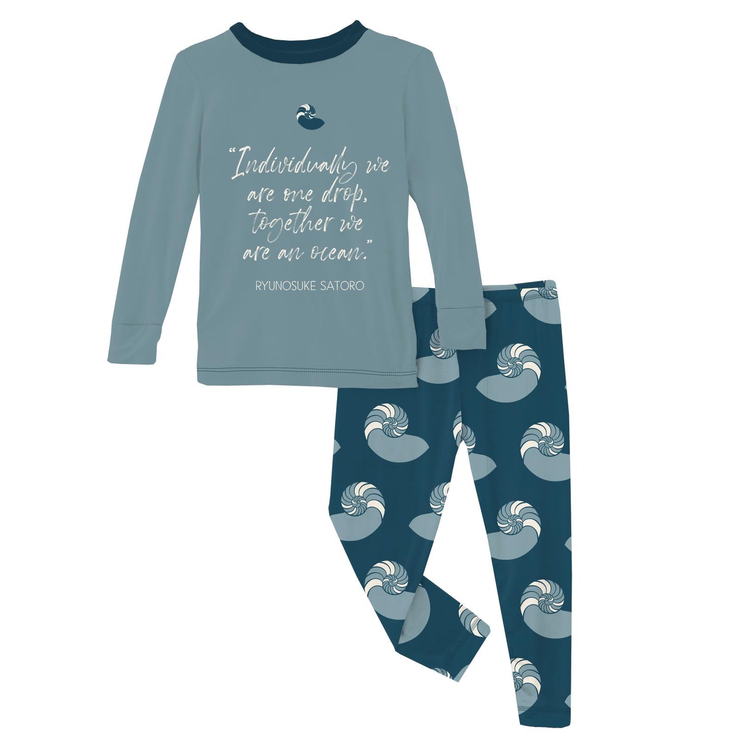 Long Sleeve Graphic Tee Pajama Set in Peacock Nautilus