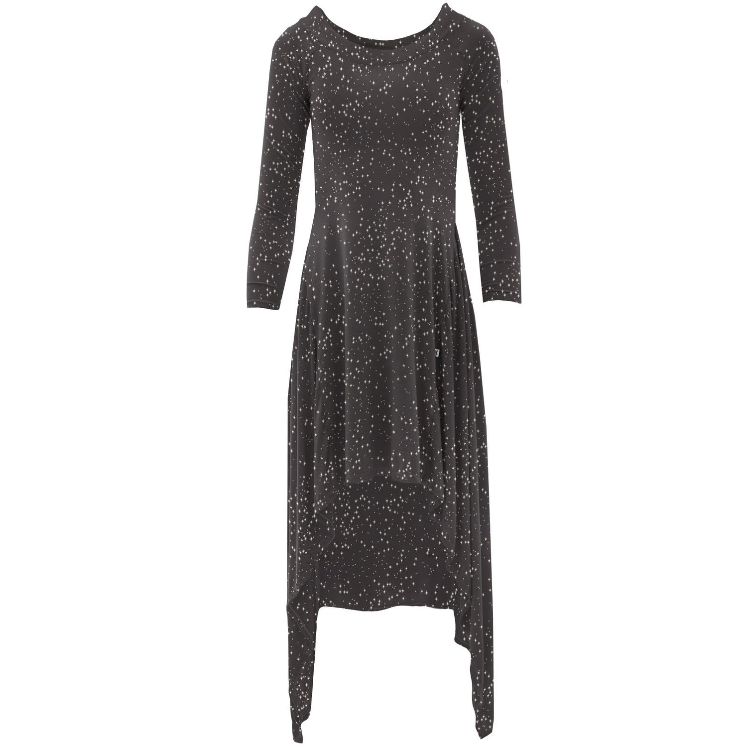 Women's Print Long Sleeve Hi Lo Raglan Dress in Midnight Constellations (213395)