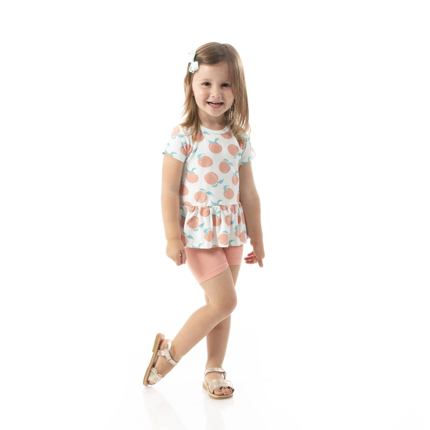 Print Short Sleeve Playtime Outfit Set in Fresh Air Peaches